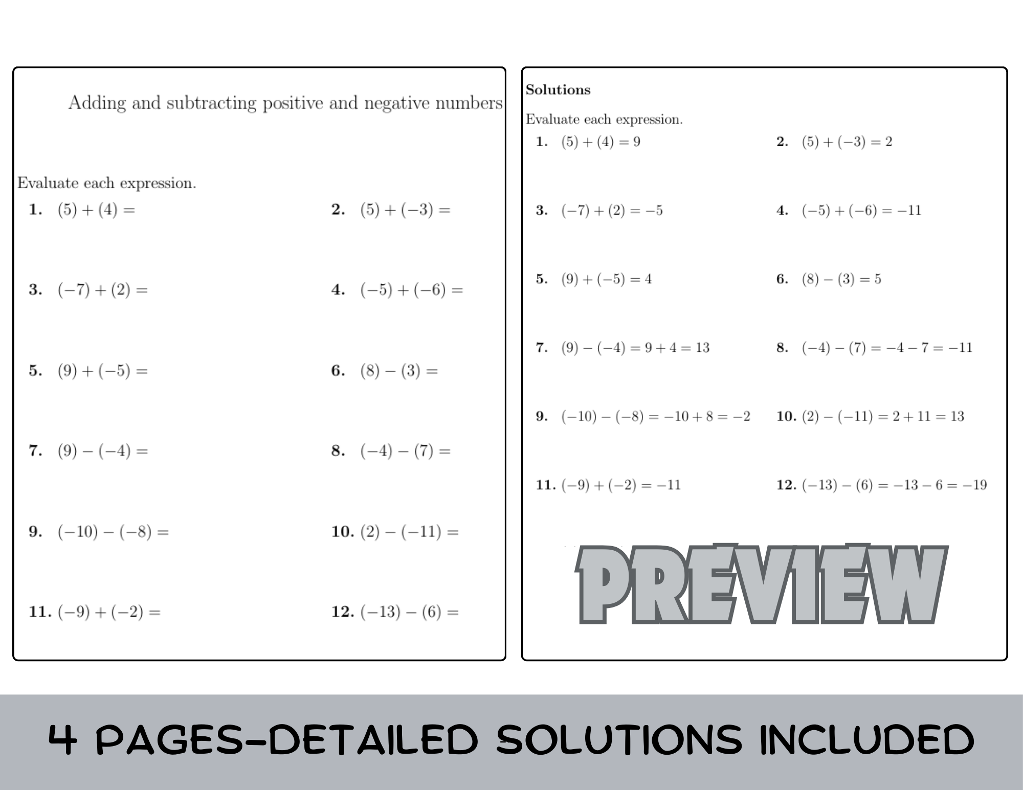 Adding And Subtracting Positive And Negative Numbers Worksheet with Answers Teaching Resources Adding And Subtracting Positive And Negative Numbers Worksheet with Answers Teaching Resources