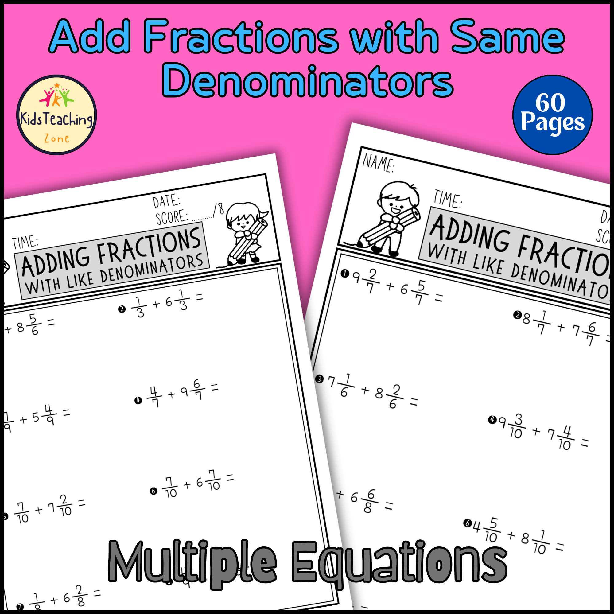 Adding Fractions With Like Denominator Worksheets Practice Made By Teachers