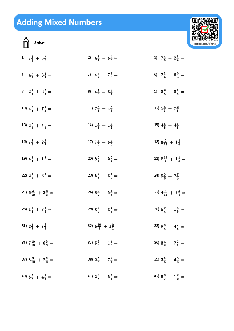 Adding Mixed Numbers Worksheets Adding Mixed Numbers Worksheets