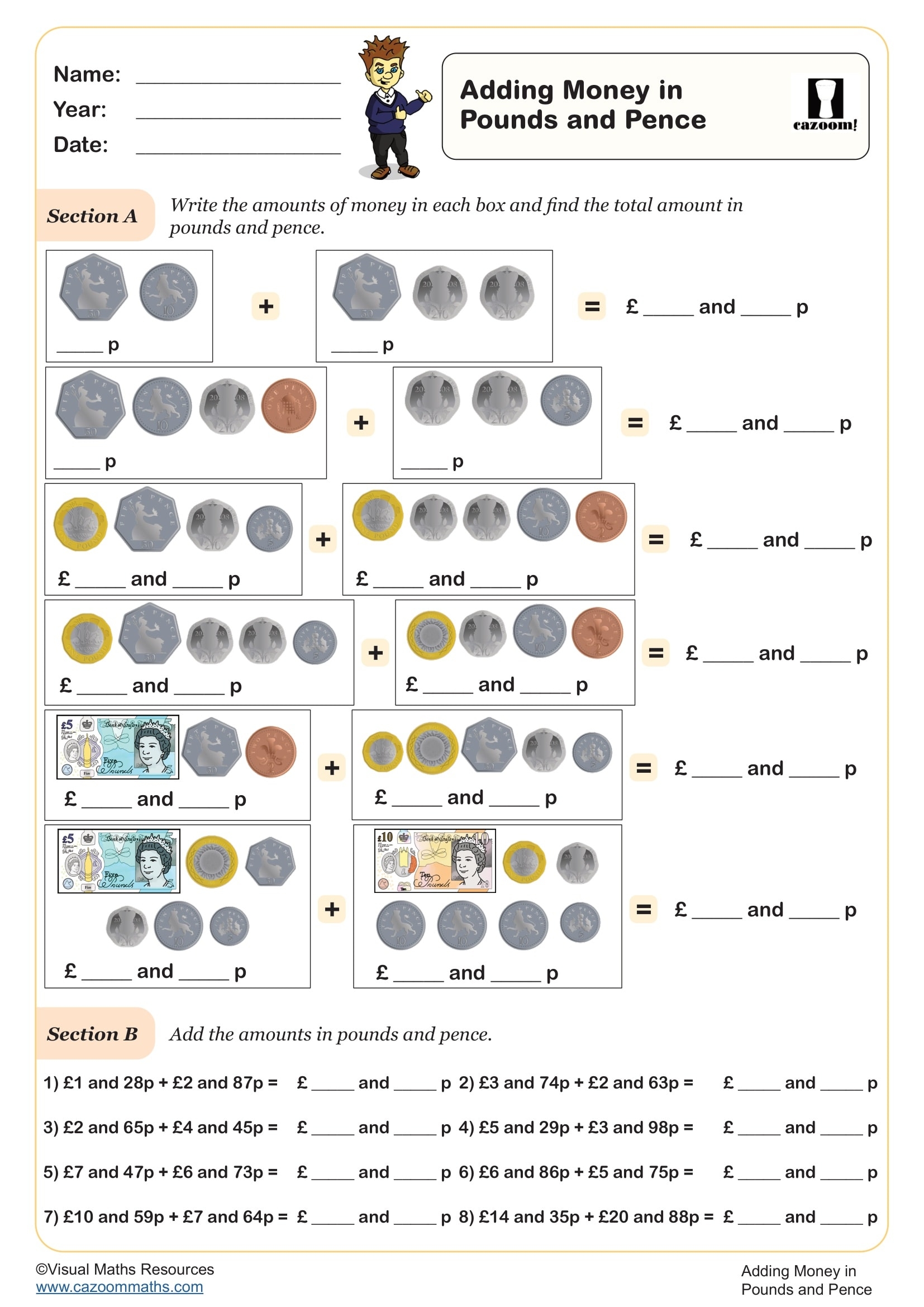 adding money worksheets