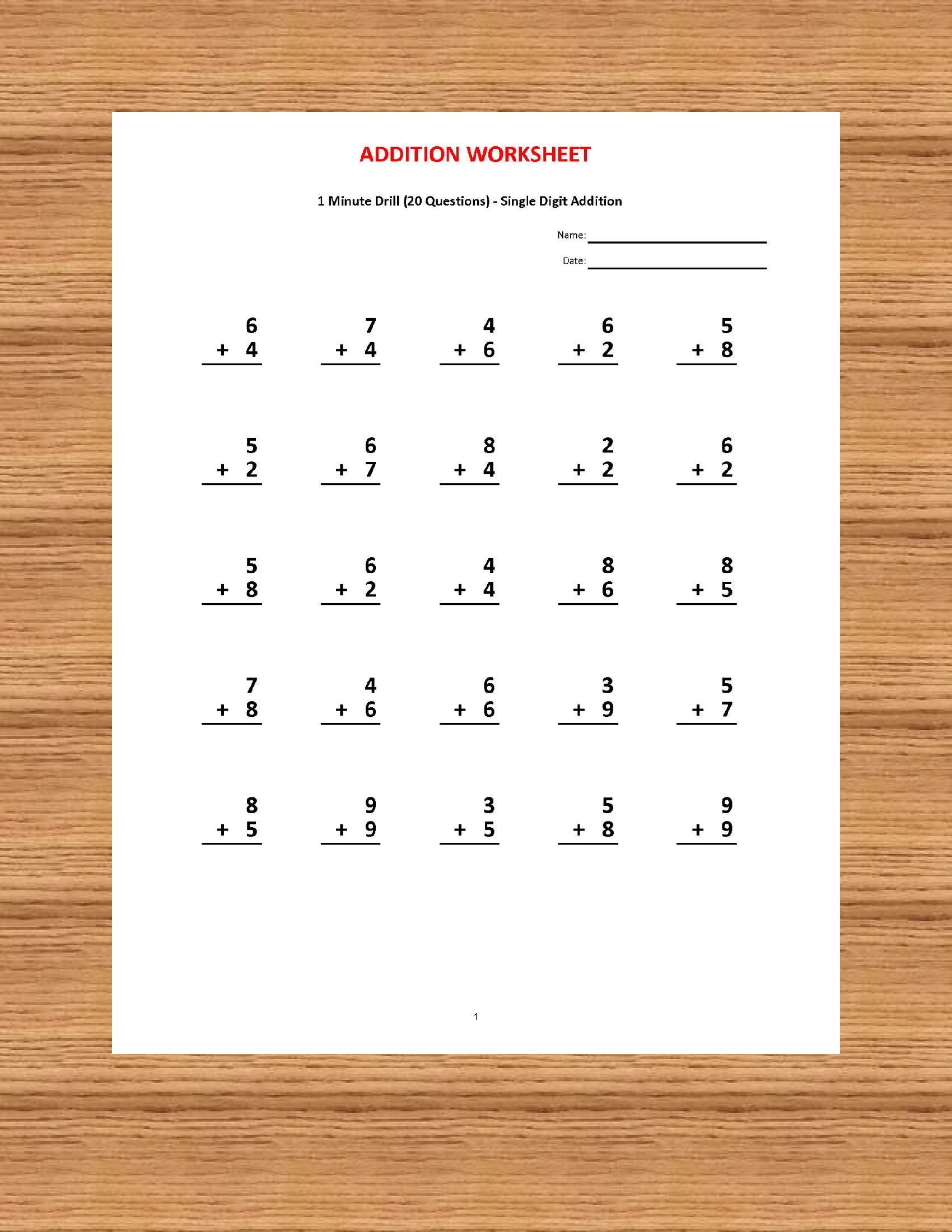 1 minute math worksheets pdf