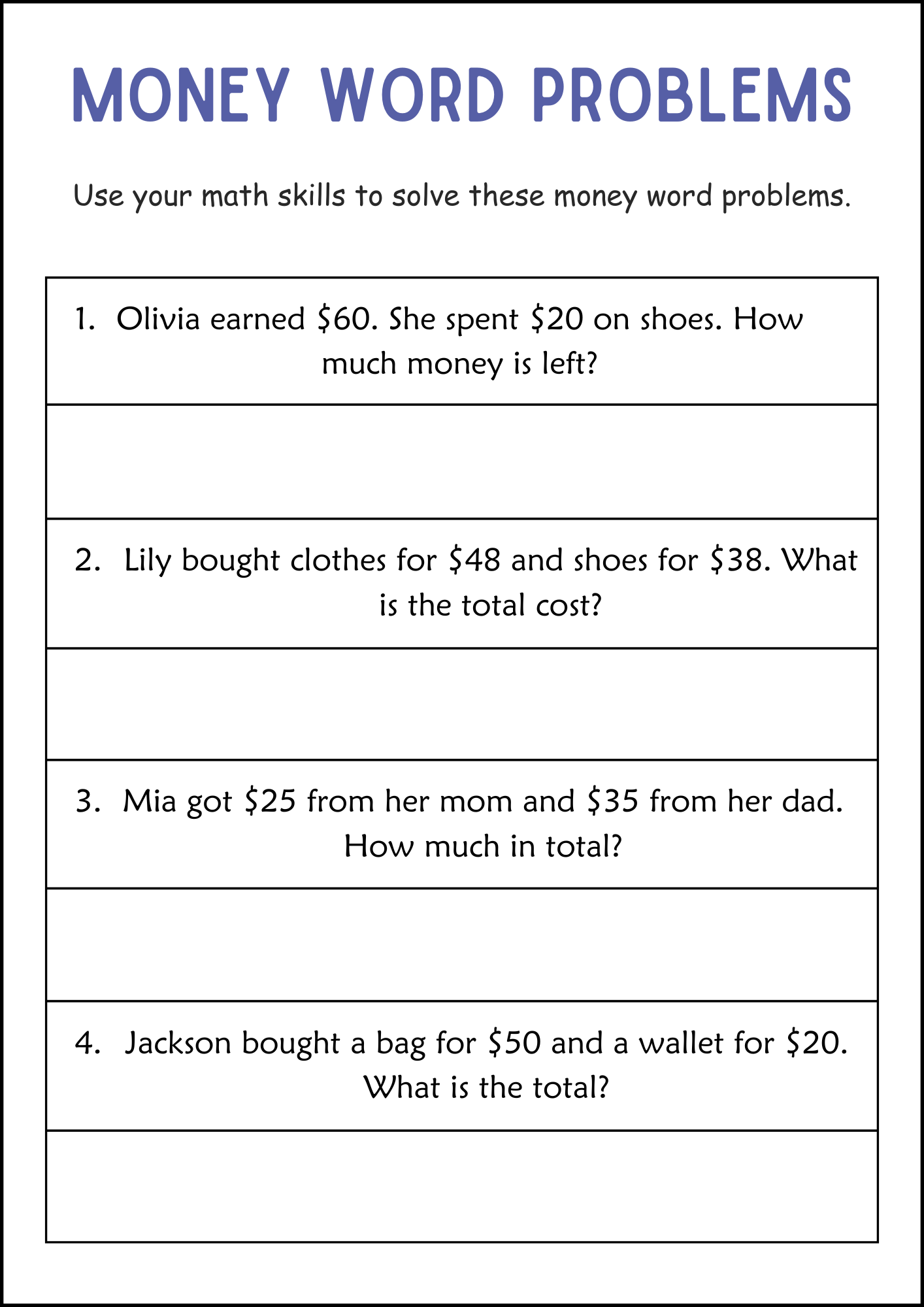 math word problem worksheets