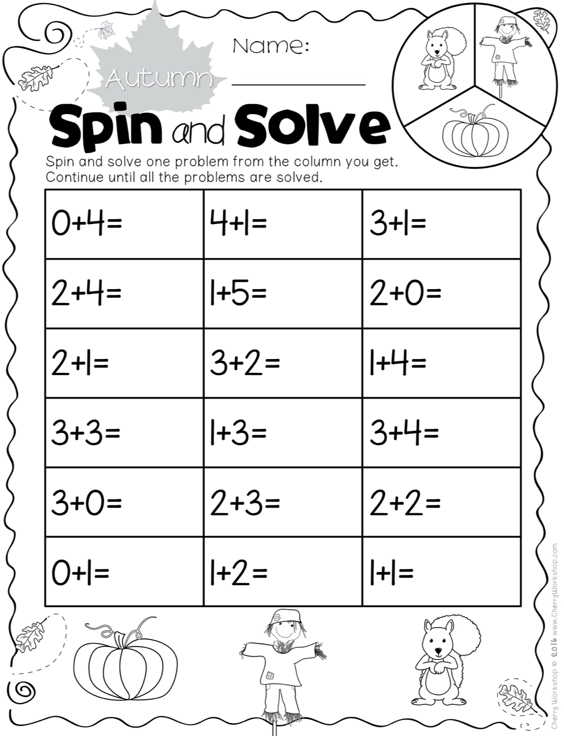 Addition And Subtraction Roll Solve Autumn Themed By Teach Simple