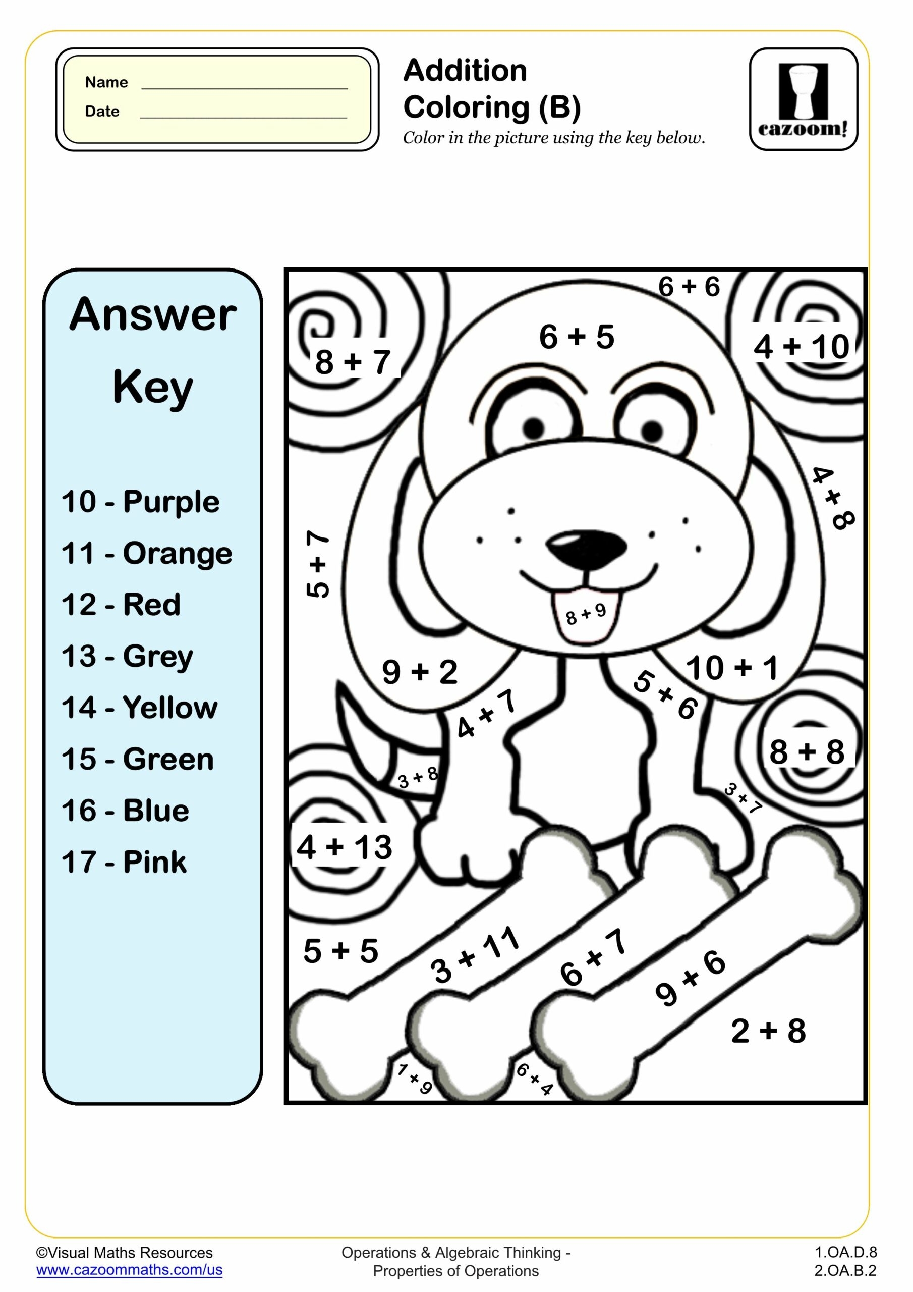 addition math coloring worksheets
