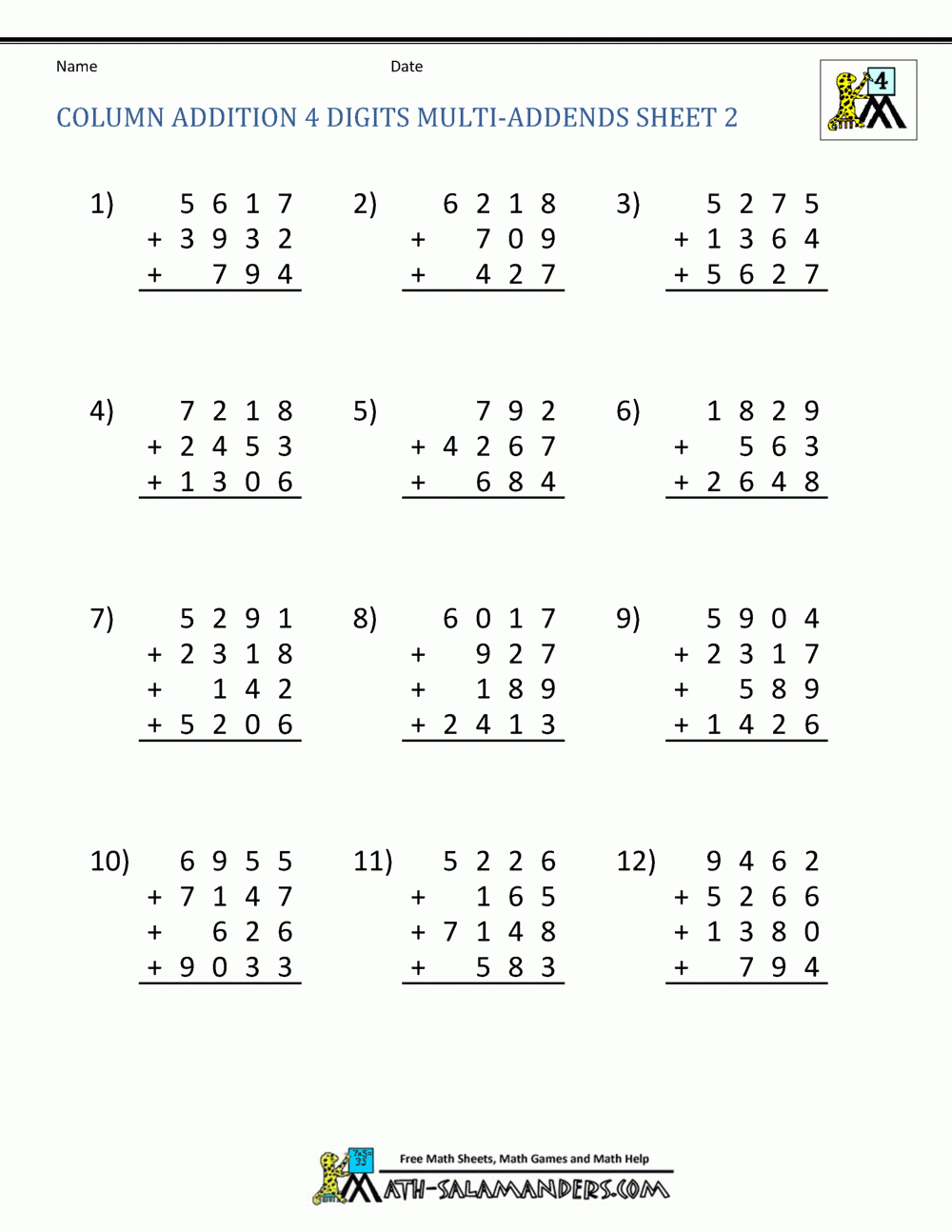 Addition Regrouping Worksheet 4th Grade Addition Regrouping Worksheet 4th Grade