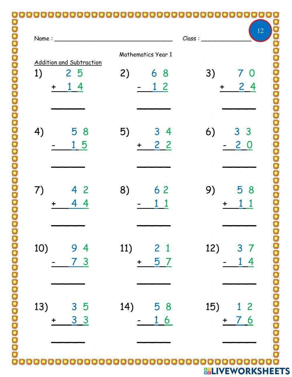 addition subtraction worksheets