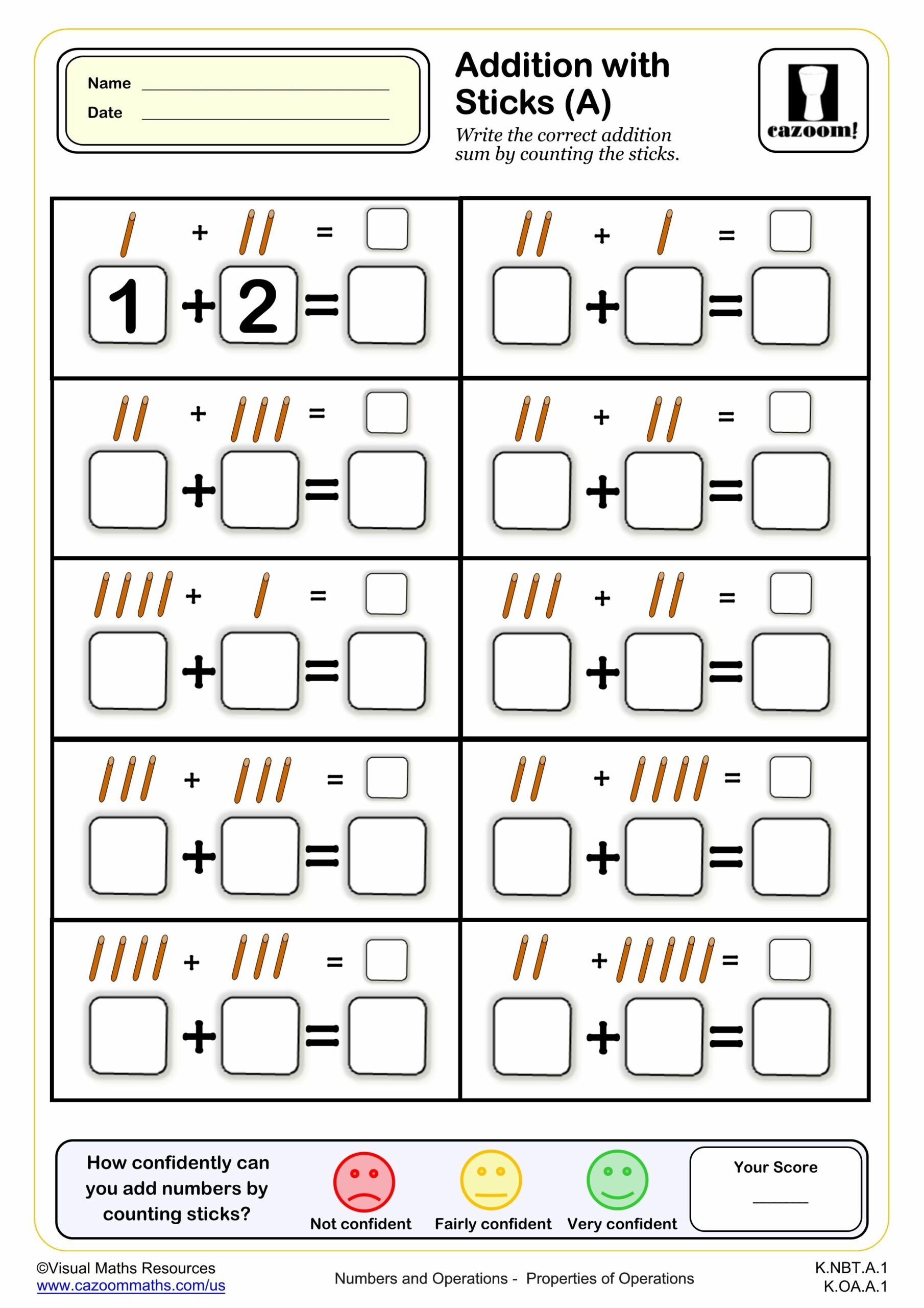 Addition With Sticks A Fun And Engaging K Grade PDF Worksheets Cazoom Math