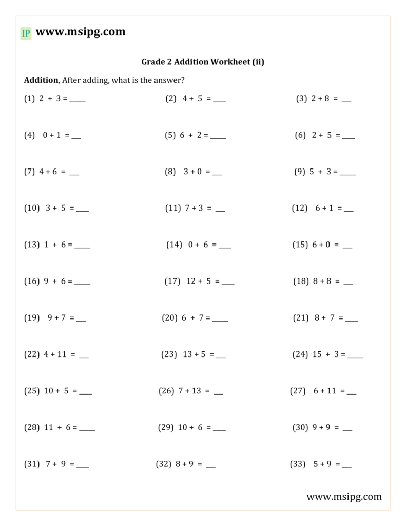 math for class 2 worksheets