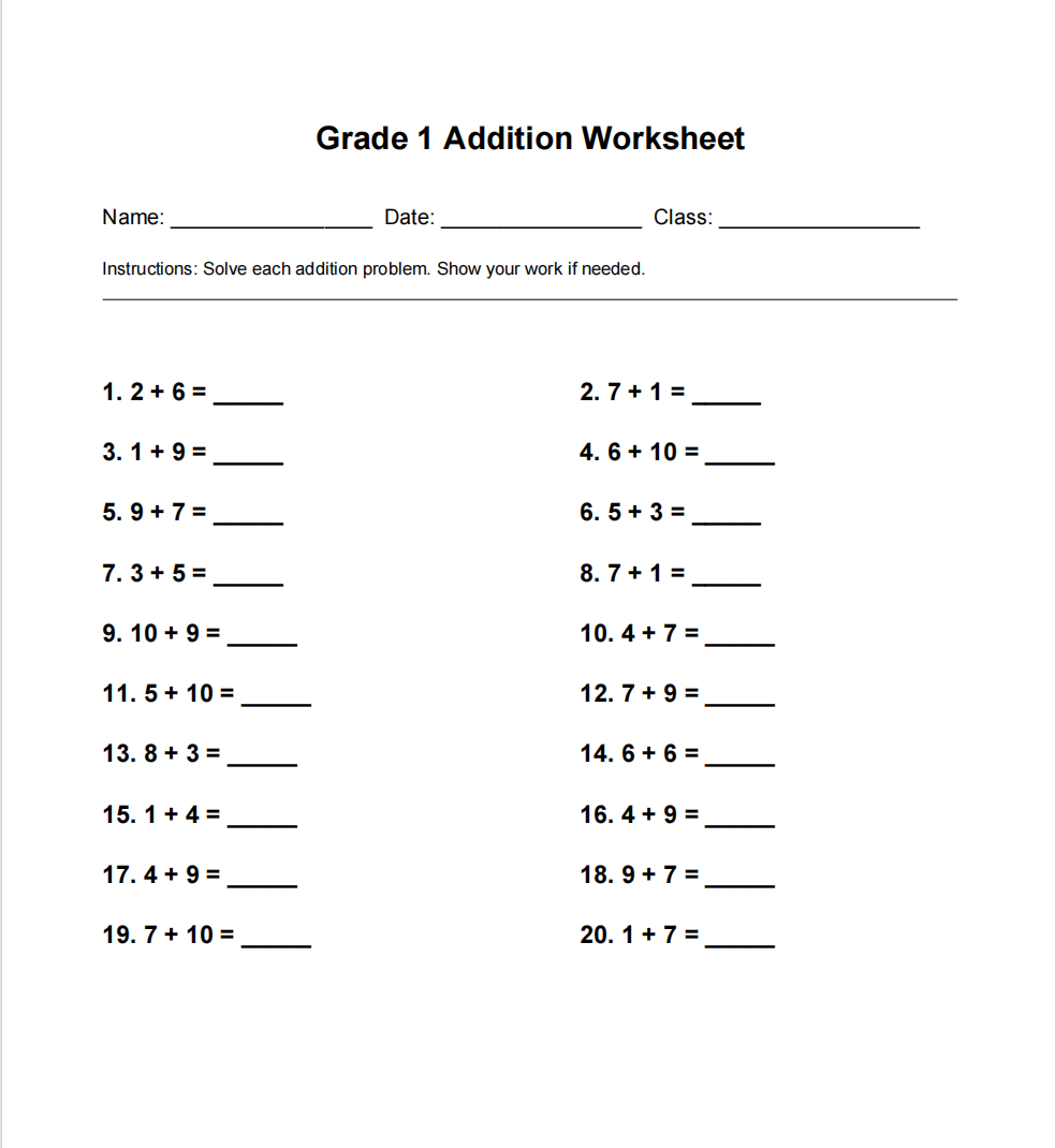 basic math skills worksheets