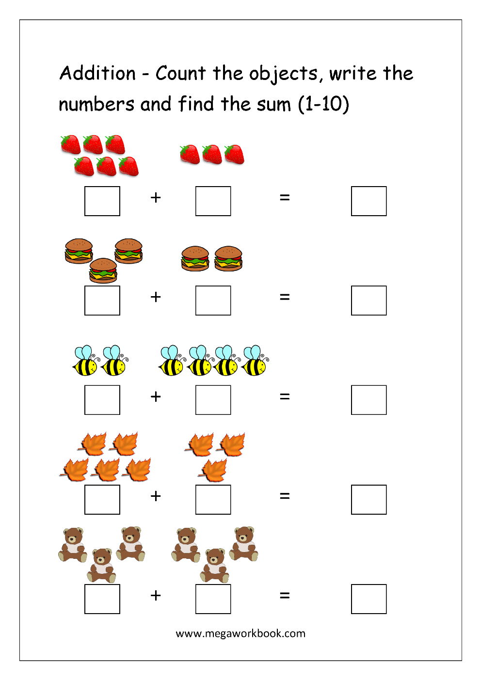Addition Worksheets For Kindergarten Addition For Kindergarten Single Digit Addition Worksheets MegaWorkbook