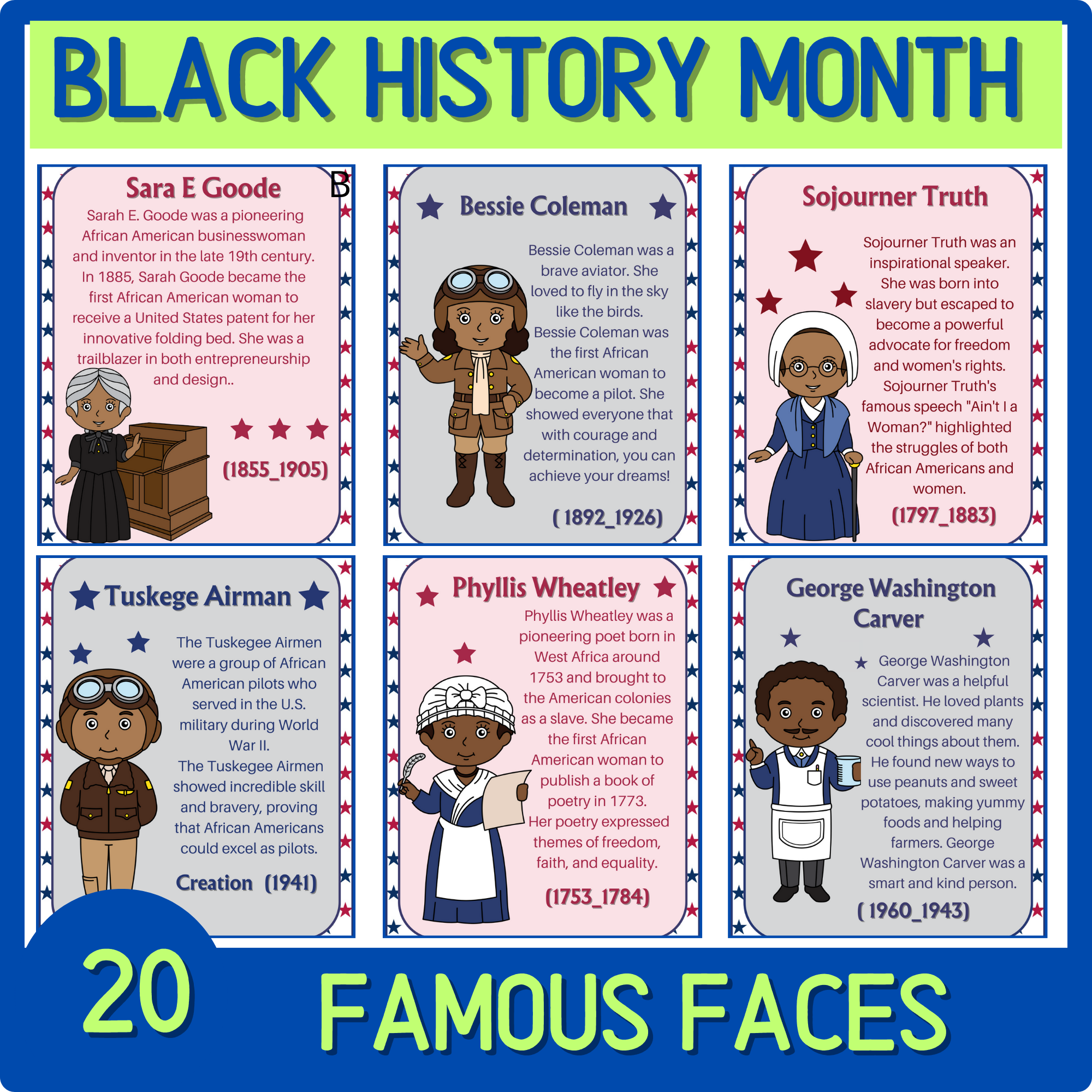 African American Black History Flash Cards 20 Black Famous African American Black History Flash Ca Made By Teachers
