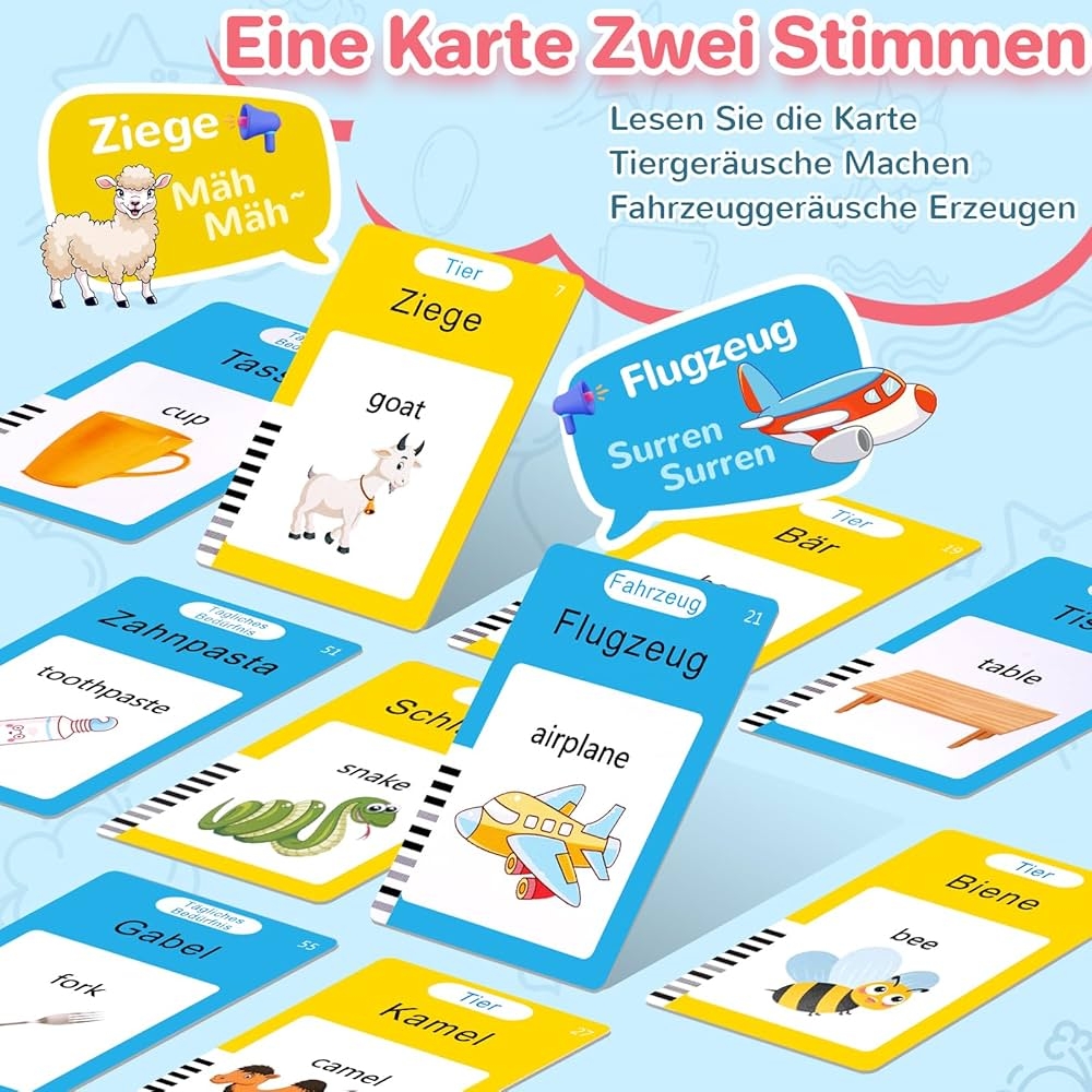 AHJ Talking Flashcards German Children s Flashcards German With 112 Sheets 224 Words Interactive Language Games German Speaking Cards German Only German Only English Or Both Blue Amazon de Toys