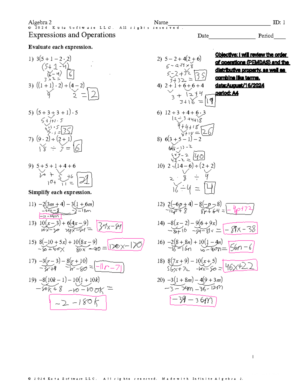 Algebra 2 Expressions And Operations Worksheet Kuta Software Studocu Algebra 2 Expressions And Operations Worksheet Kuta Software Studocu