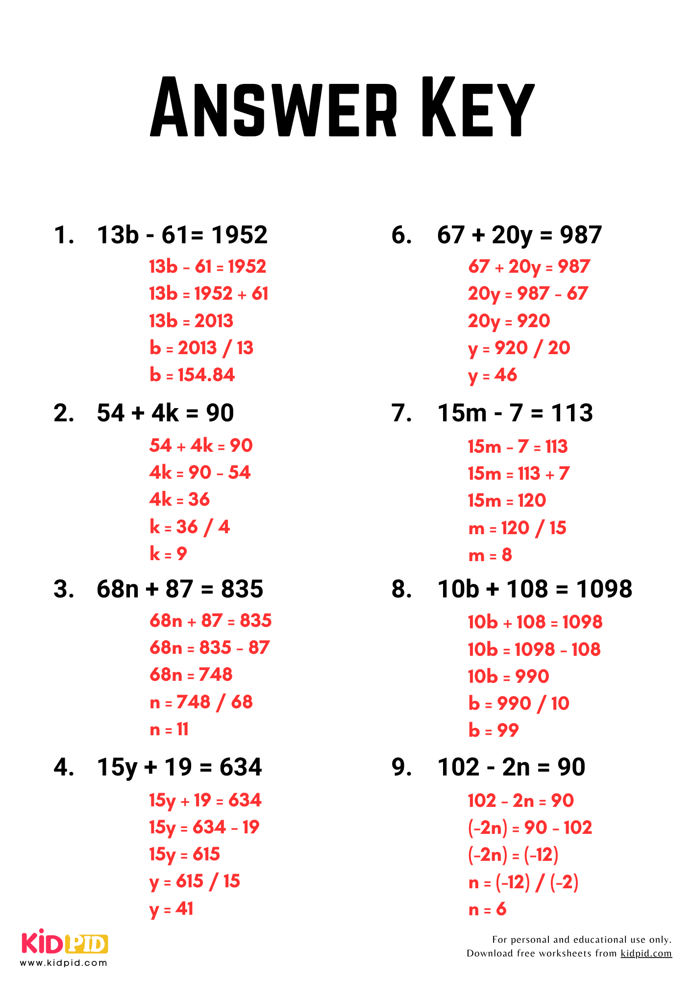 Algebra 2 Step Equations Worksheet For Grade 5 Kidpid