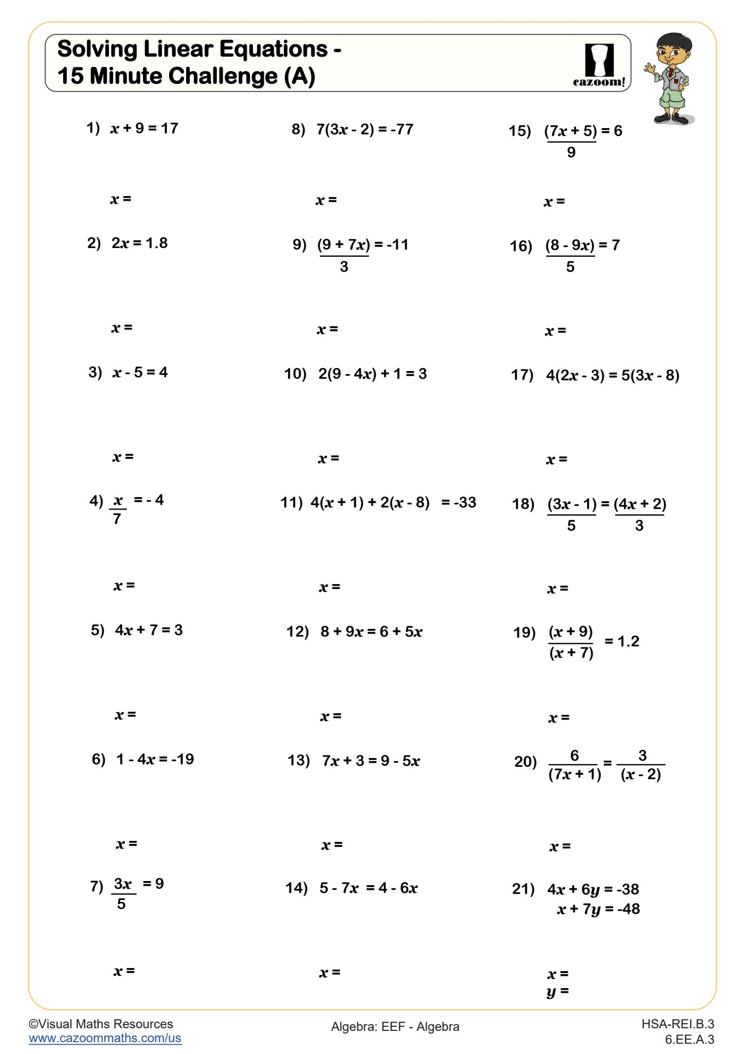 8th grade math equations worksheets