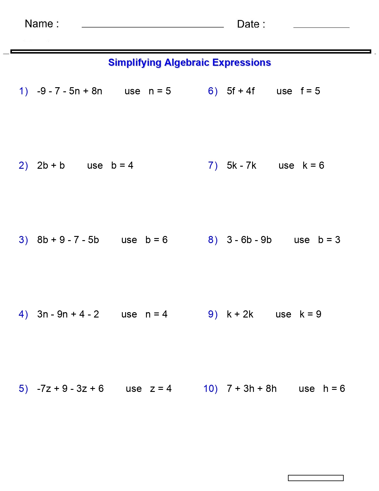 math worksheets algebra