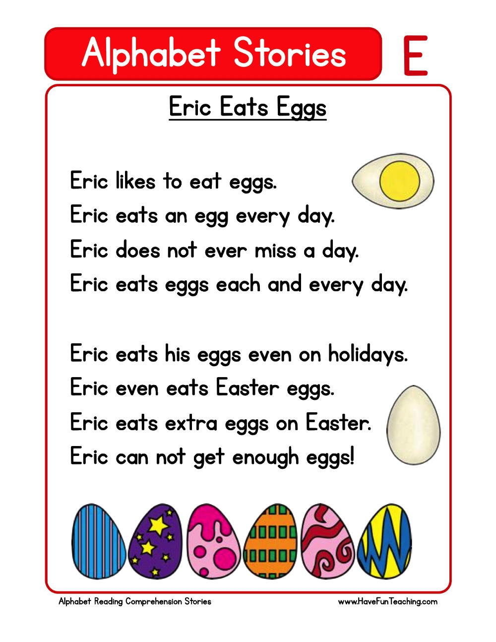 Alphabet Stories Letter E Reading Comprehension Worksheet Have Worksheets Library