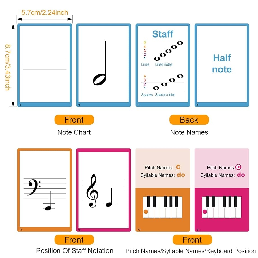Amazon 104 Piano Music Flash Cards Basic Music Symbols Staff Notation Pitch Syllable Names Keyboard Position Flat Sharp Education Cards For Beginners And Professionals Toys Games