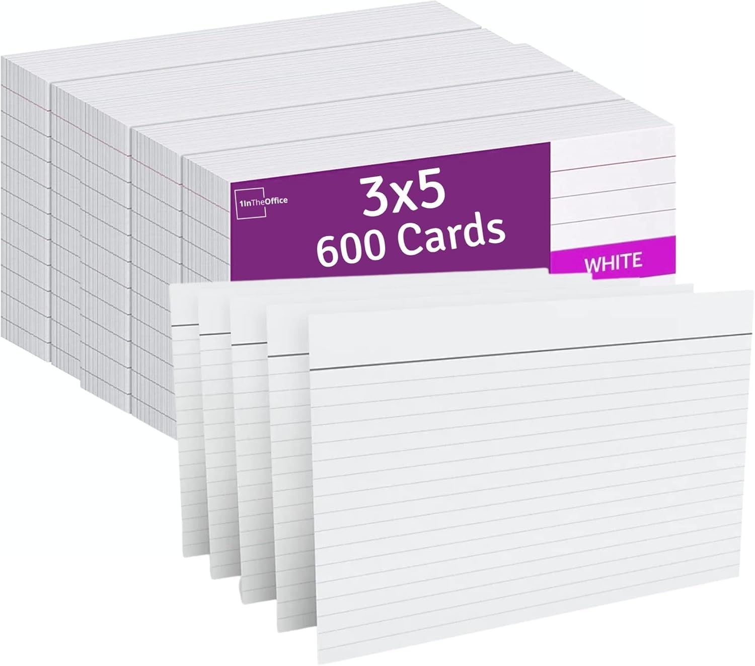Amazon 1InTheOffice Index Cards 3x5 Ruled Lined Flashcards Notecards Study Cards White 600 Pack Office Products