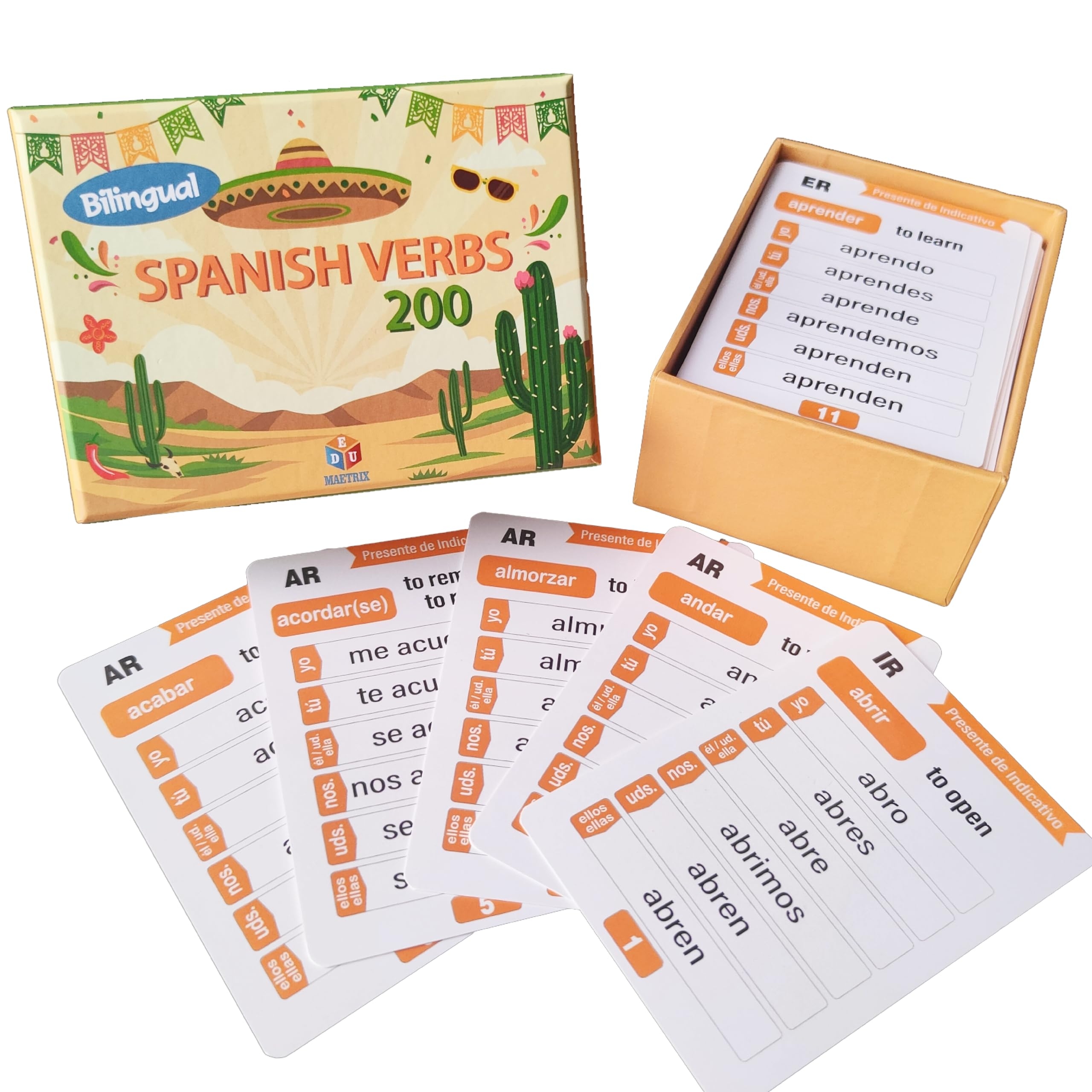 Amazon 200 Spanish English Bilingual Verbs Verbos Conjugation Presente Indicativo Skill Drill Educational Flash Cards Learning Resource 4 X 2 8 Double Sided 101 Cards Toys Games