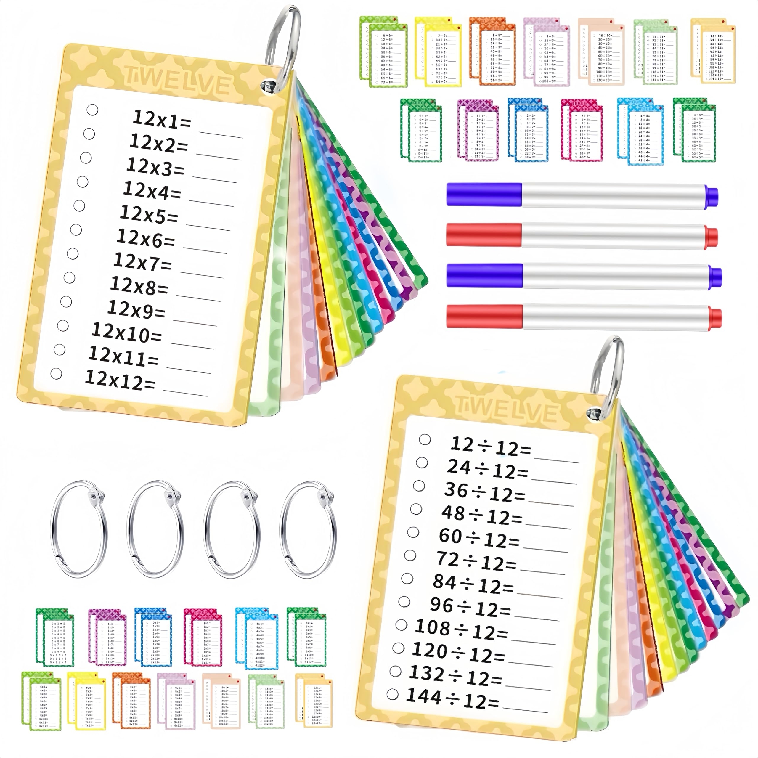 Amazon 26Pcs Multiplication And Division Flashcards 0 12 Educational Times Table Flashcards With 4 Dry Erase Markers 4 Rings Math Flashcards For 1st To 3rd Grades Fun Math Game Classroom Learning Supplies 