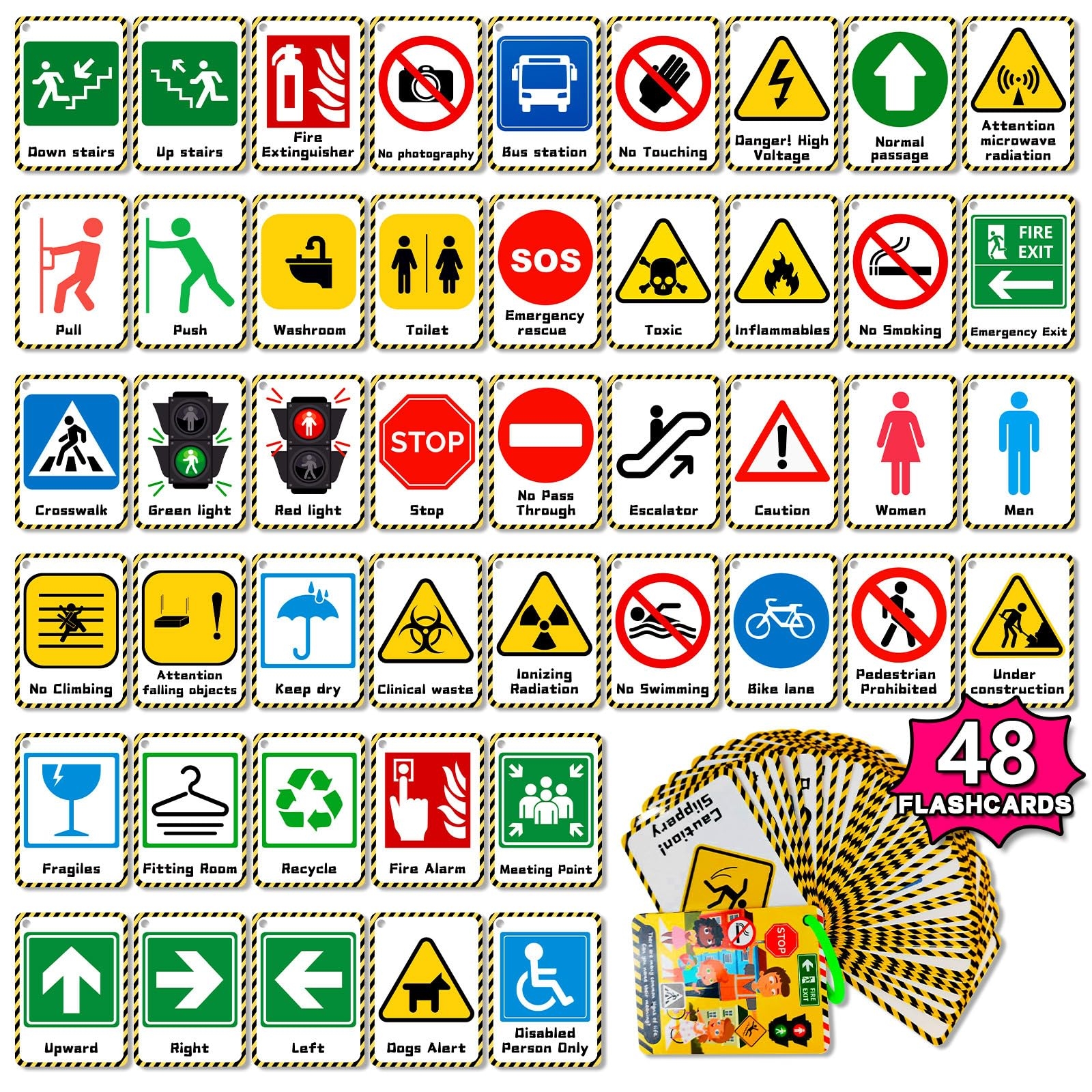 Amazon 48 PCS Flashcards For Studying Preschool Learning Activities 3 4 5 6 7 8 Year Old Boy Girl Gifts Learning Education Toys Flash Cards For Toddlers 3 5 Years Behavior Traffic Road