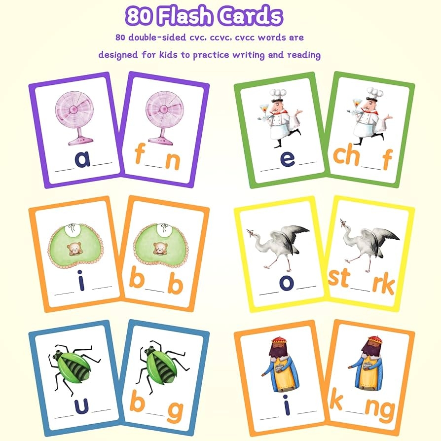 Amazon Alened Phonics Sight Words Flash Cards Kindergarten CVC Word Games Vowel Spelling Flashcards Learn To Read Write Montessori Educational Homeschool Supplies For Toddlers Preschool Learning Activities Toys Games