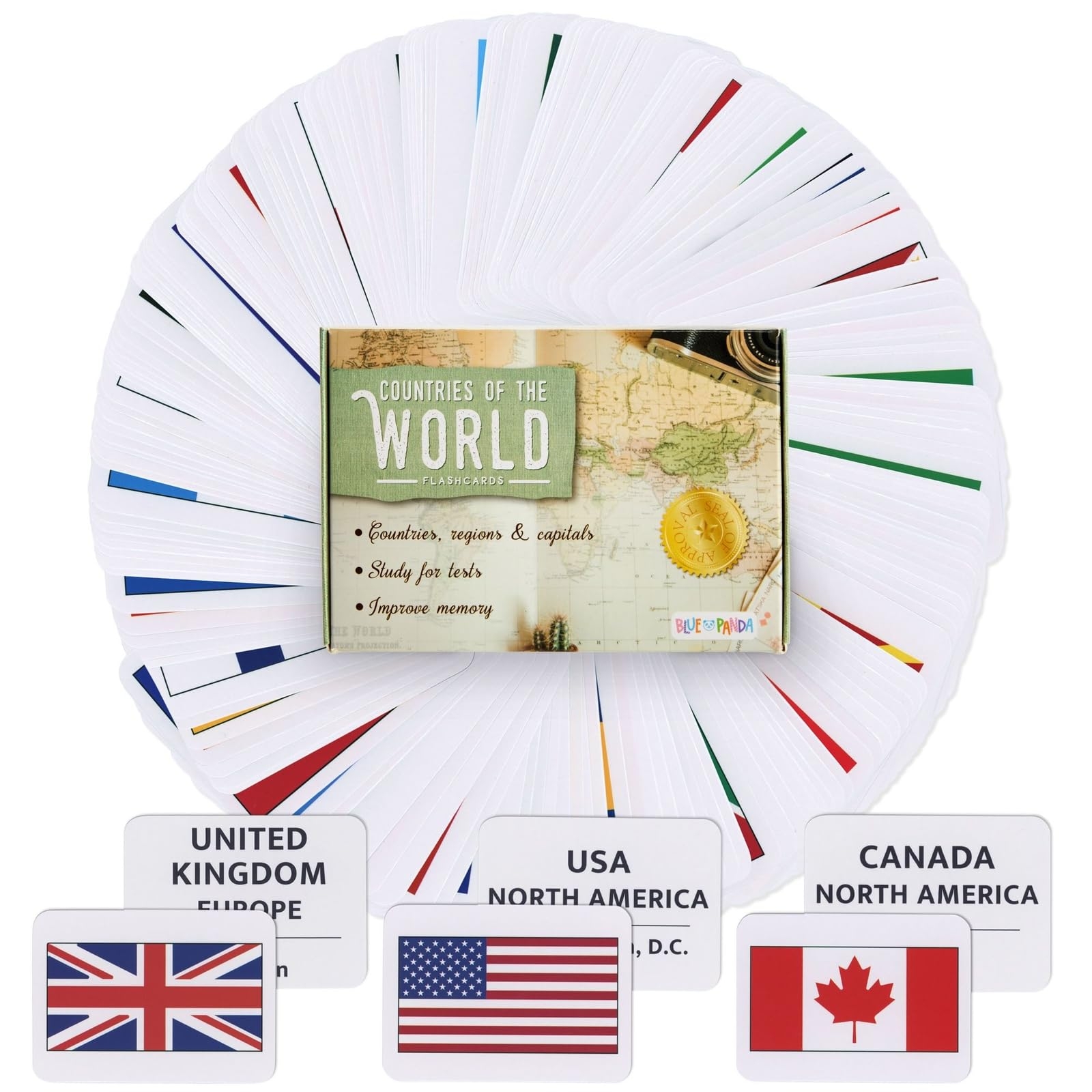 Amazon Blue Panda 205 Countries Of The World Flags Flash Cards For Education Kids Geography Country Flashcards With Continent And Capital Country Flag Flash Cards For Kid 2 5 X 3 5