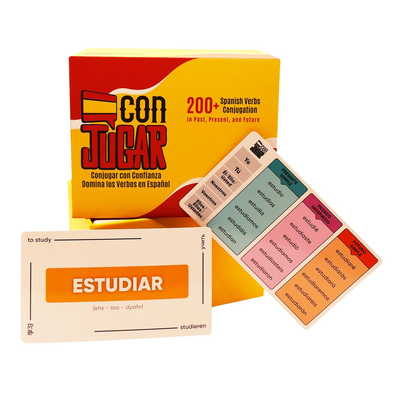 Amazon ConJUGAR Spanish Verb Flashcards 200 Cards In Present Past Future Tense Conjugations Includes Digital Spanish Workbook With 1000 Practice Sentences Engaging And Interactive Design Toys Games