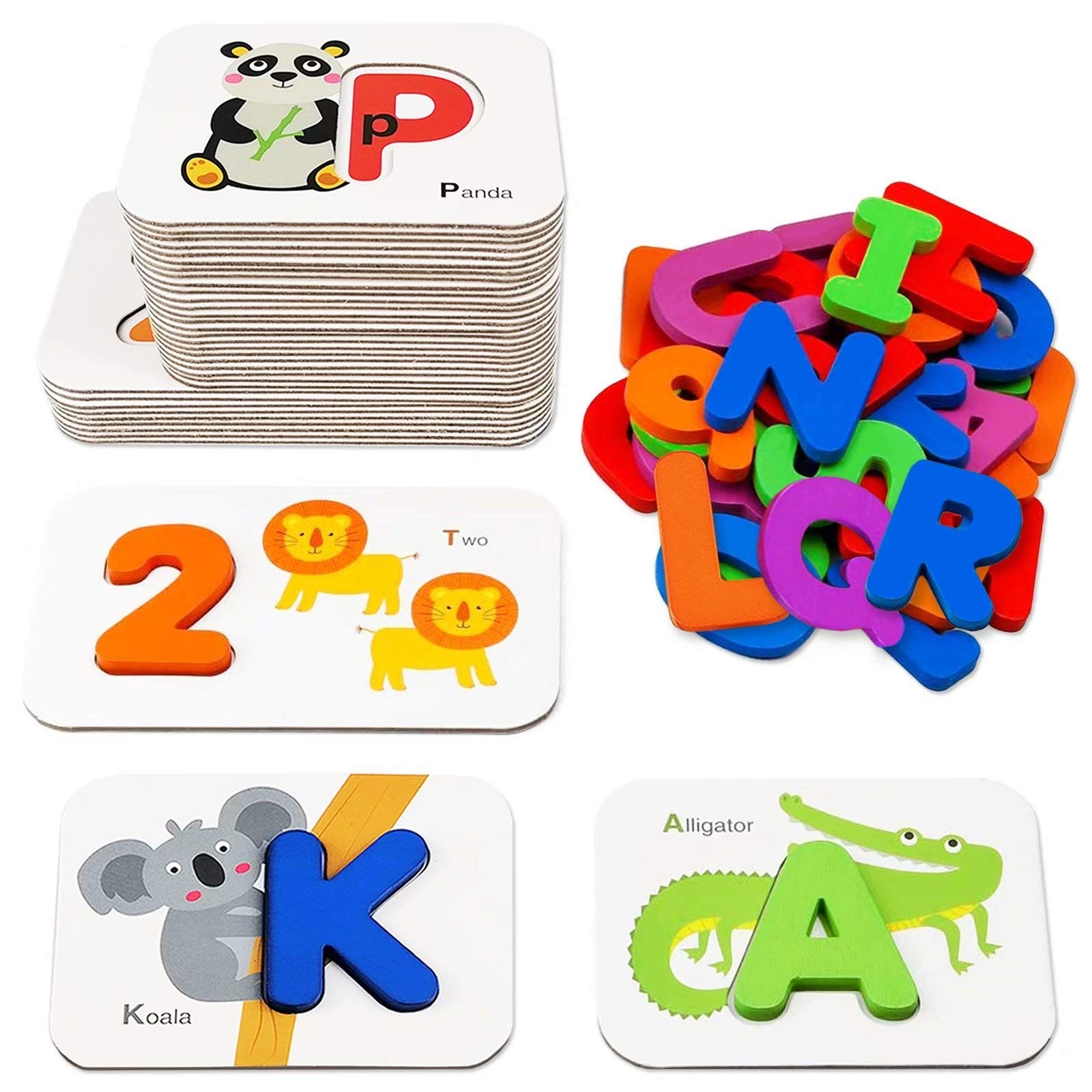 Amazon Gojmzo Alphabet Flash Cards ABC Learning Toys For Kids 3 5 Wooden Letters Number Blocks Sight Words Matching Game Toddler Preschool Learning Activities Montessori Educational Toys For 3 Year Old Toys