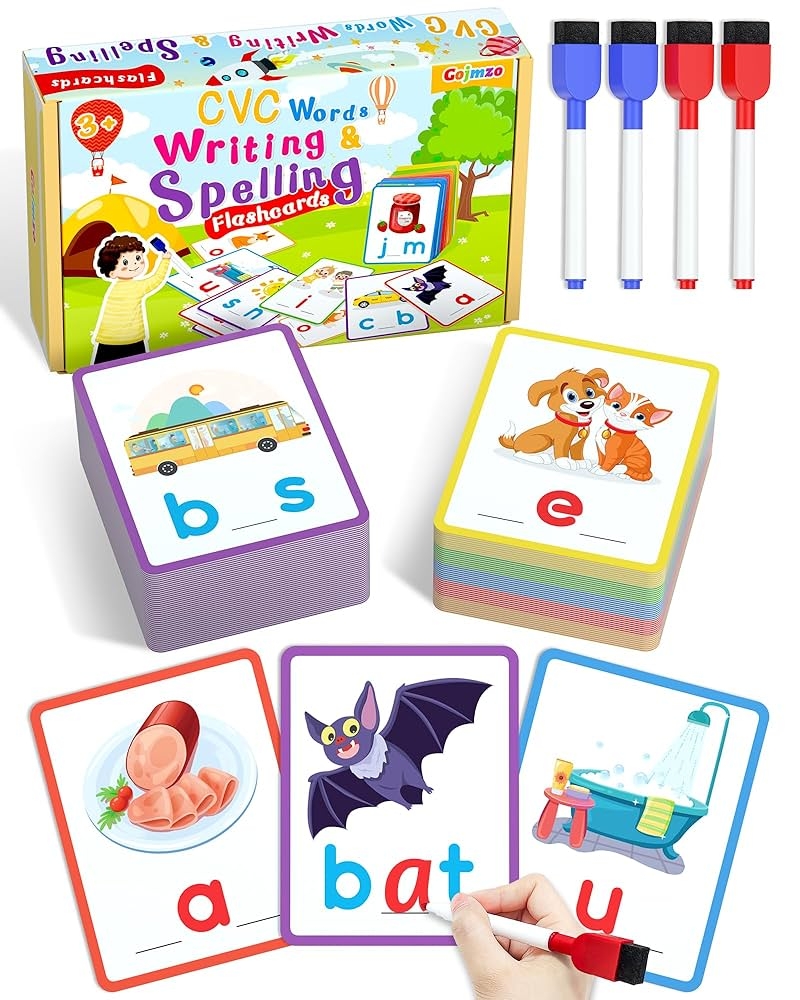 Amazon Gojmzo CVC Word Writing Spelling Flash Cards Preschool Learning Toddler Activities Kindergarten Homeschool Supplies Sight Words Reading Game Montessori Educational Toys For 3 4 5 6 Year Old Kids Toys Games