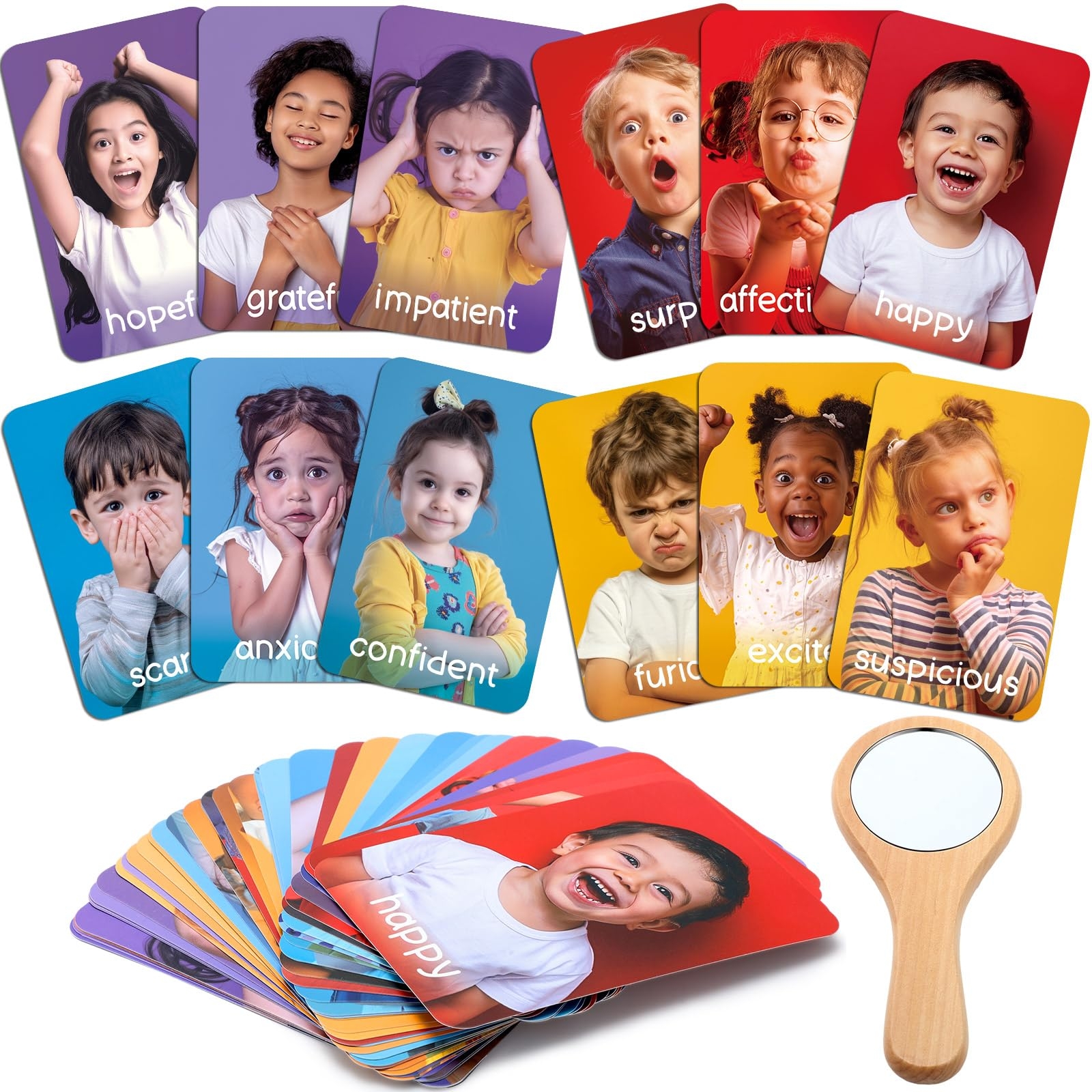 Amazon Humyoun 41 Pcs Emotions Flash Cards For Toddlers Feelings Therapy Materials Set Kids Social Skills Activities Emotional Games Autism Aba Speech Include 40 Pcs Communication Learning Cards And A Mirror 