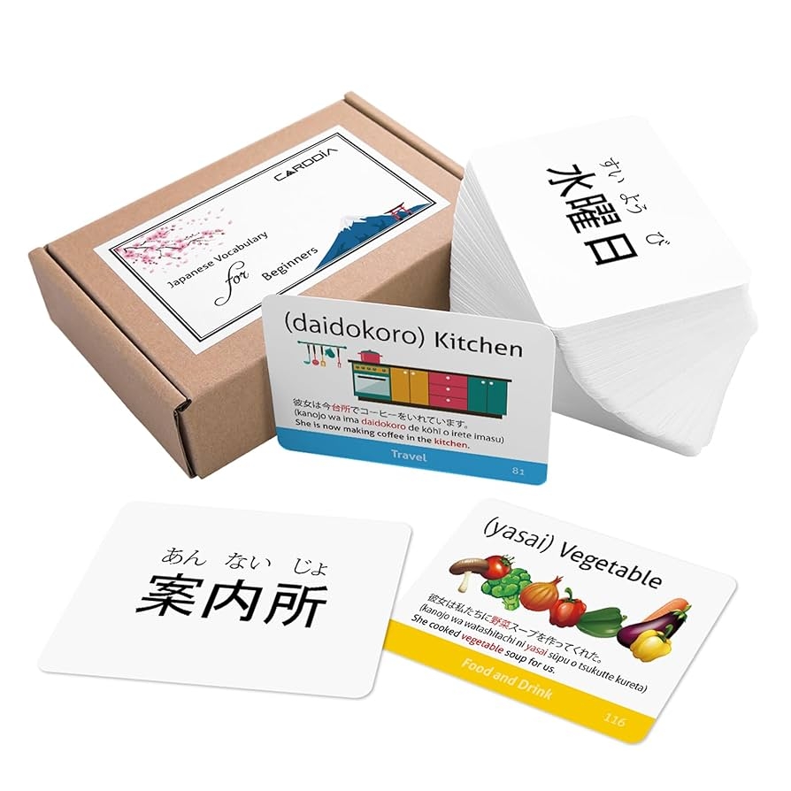 Amazon Japanese Vocabulary Flash Cards For Beginners with Illustrations And Example Sentences Standard Playing Card Size Sturdy Water Resistant Toys Games