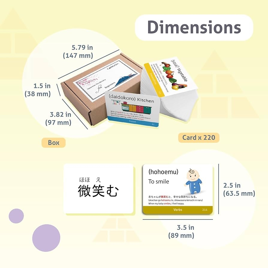 Amazon Japanese Vocabulary Flash Cards For Beginners with Illustrations And Example Sentences Standard Playing Card Size Sturdy Water Resistant Toys Games