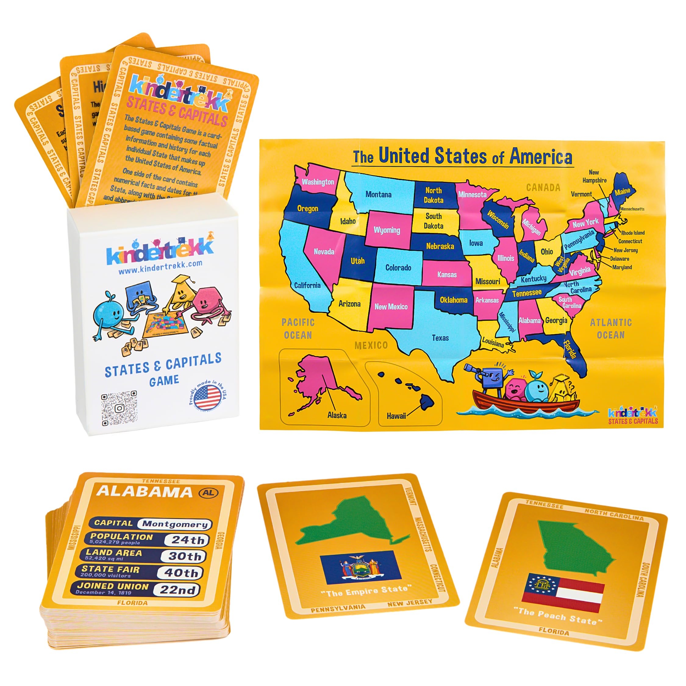 Amazon Kindertrekk USA States And Capitals Flash Cards Learn All 50 States And Capitals Additional State Facts Included Use As Flashcards Or Card Games Made In The USA 