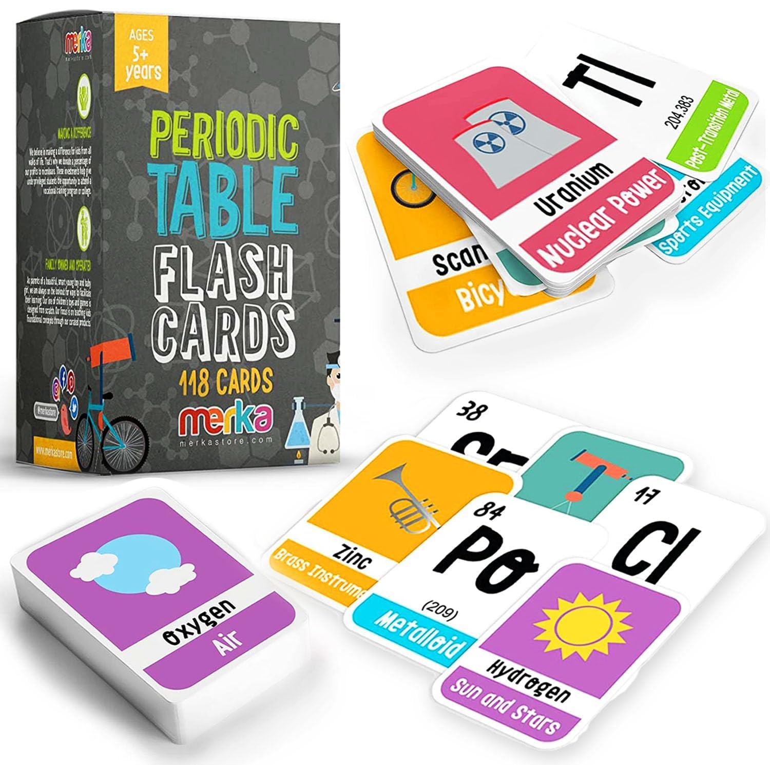 Amazon Merka Periodic Table Flashcards For Kids 118 Multicolor Cards Laminated Water Resistant Element Chemistry Study Cards For Ages 5 STEM Learning Tool Toys Games