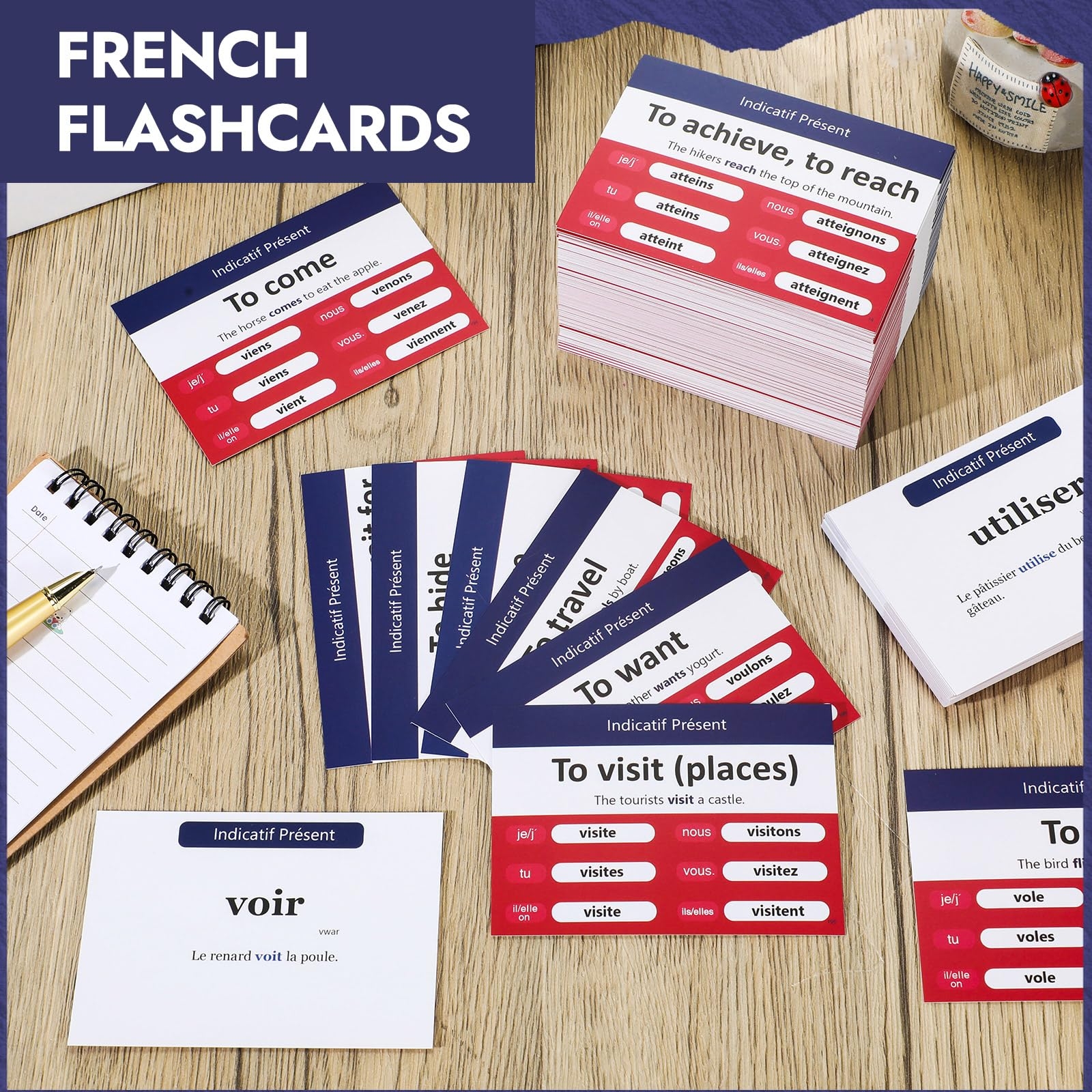 Amazon Resurhang 200 Pcs French Flashcards French Verb Conjugation Present Tense Flash Cards English For Adults Study Toys Games