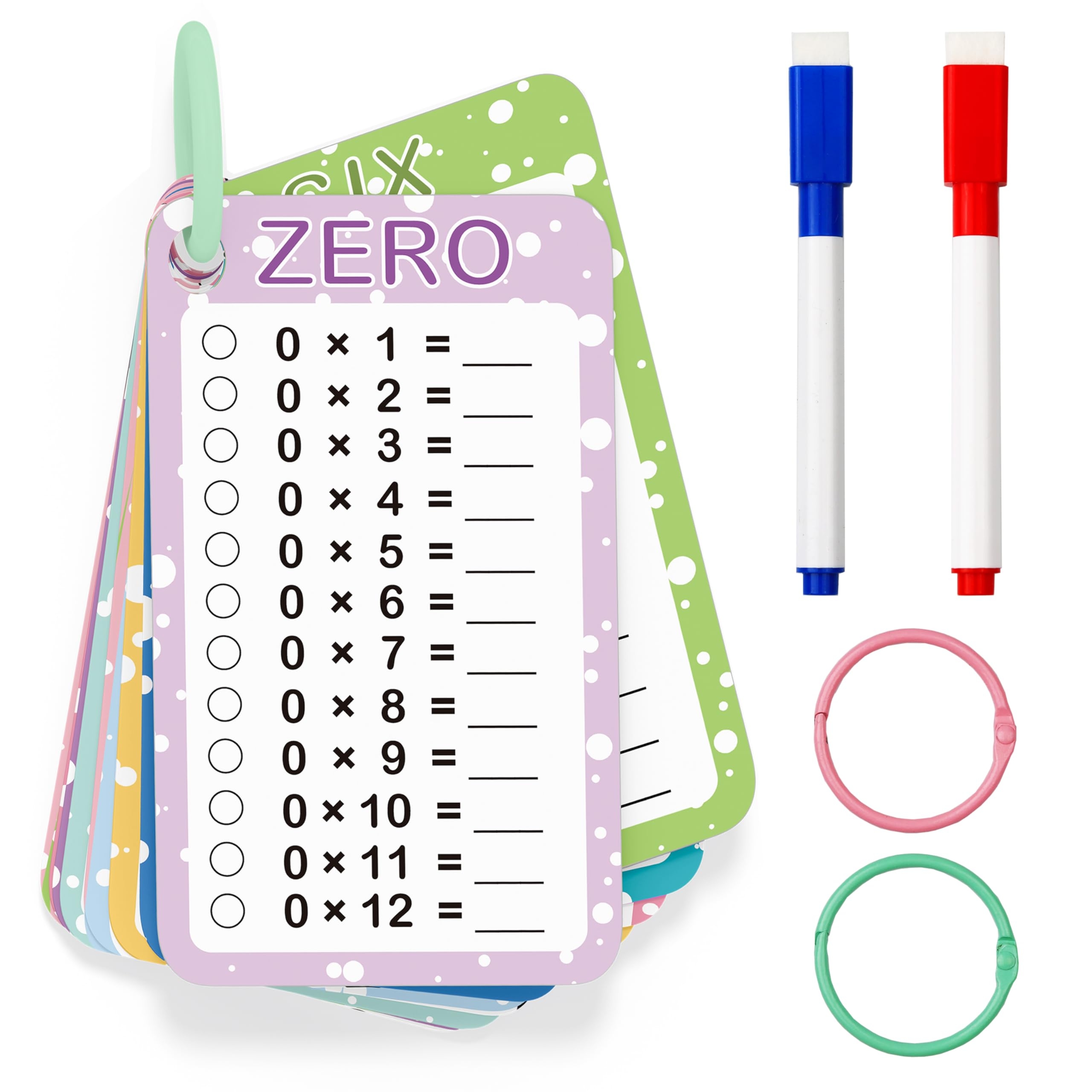 Amazon Slapaflife Multiplication Flash Cards 0 12 Times Table Flashcards 13 Pcs Flash Cards With 2 Dry Erase Markers 2 Rings 1st To 3rd Grades Multiplication Game Toys Games
