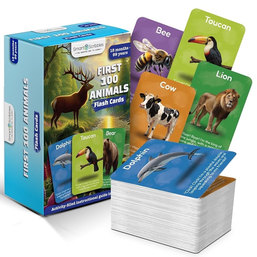 Amazon Smart Scribbles Thick Flash Cards For Toddlers First 100 Animals Montessori Learning Toys Educational Games Ages 18 Months 99 Years Home Schooling Speech Therapy Toy Toys Games