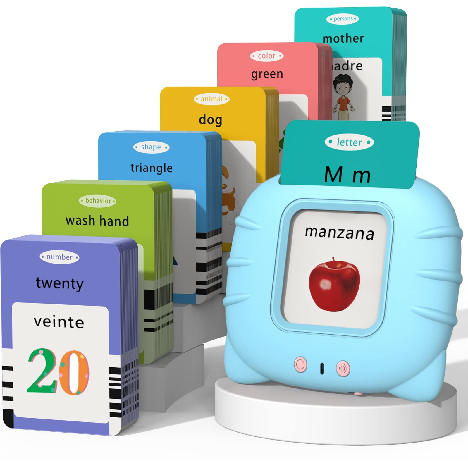 Amazon Startcan Spanish English Talking Flash Cards For Toddlers 1 2 3 4 5 6 Audible Toys For Kids To Learn Spanish 258 Cards And 516 Words Blue Toys Games