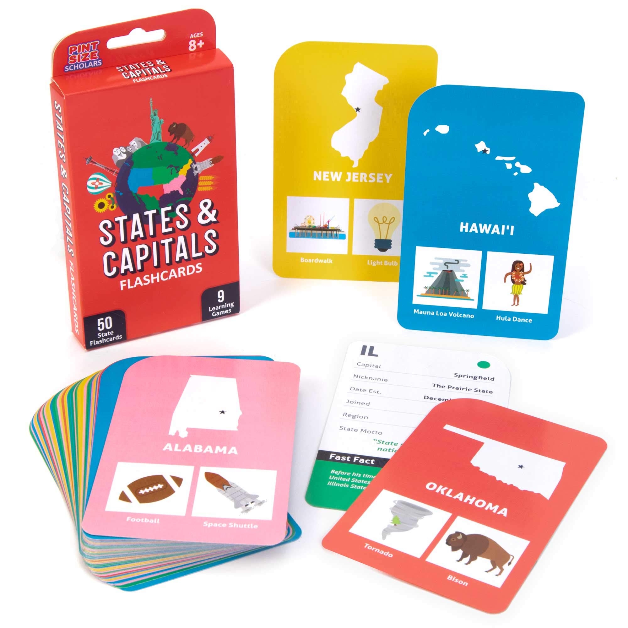 Amazon States Capitals Flash Cards For Kids 50 American State Cards 9 Learning Games USA Facts Capitals Nicknames Geography History Mottos Trivia Memorization Studying Teaching Tool Toys Games