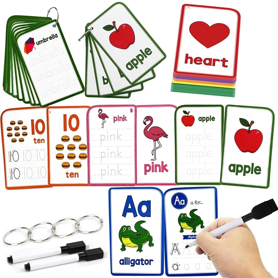 Amazon TUNJEJINY Toddler Flash Cards 144 PCS Alphabets Numbers Colors Shapes Sight Word Phonics With Tracing And Wiping Flashcards For Kindergarten Preschool Learning Activities Toys Games