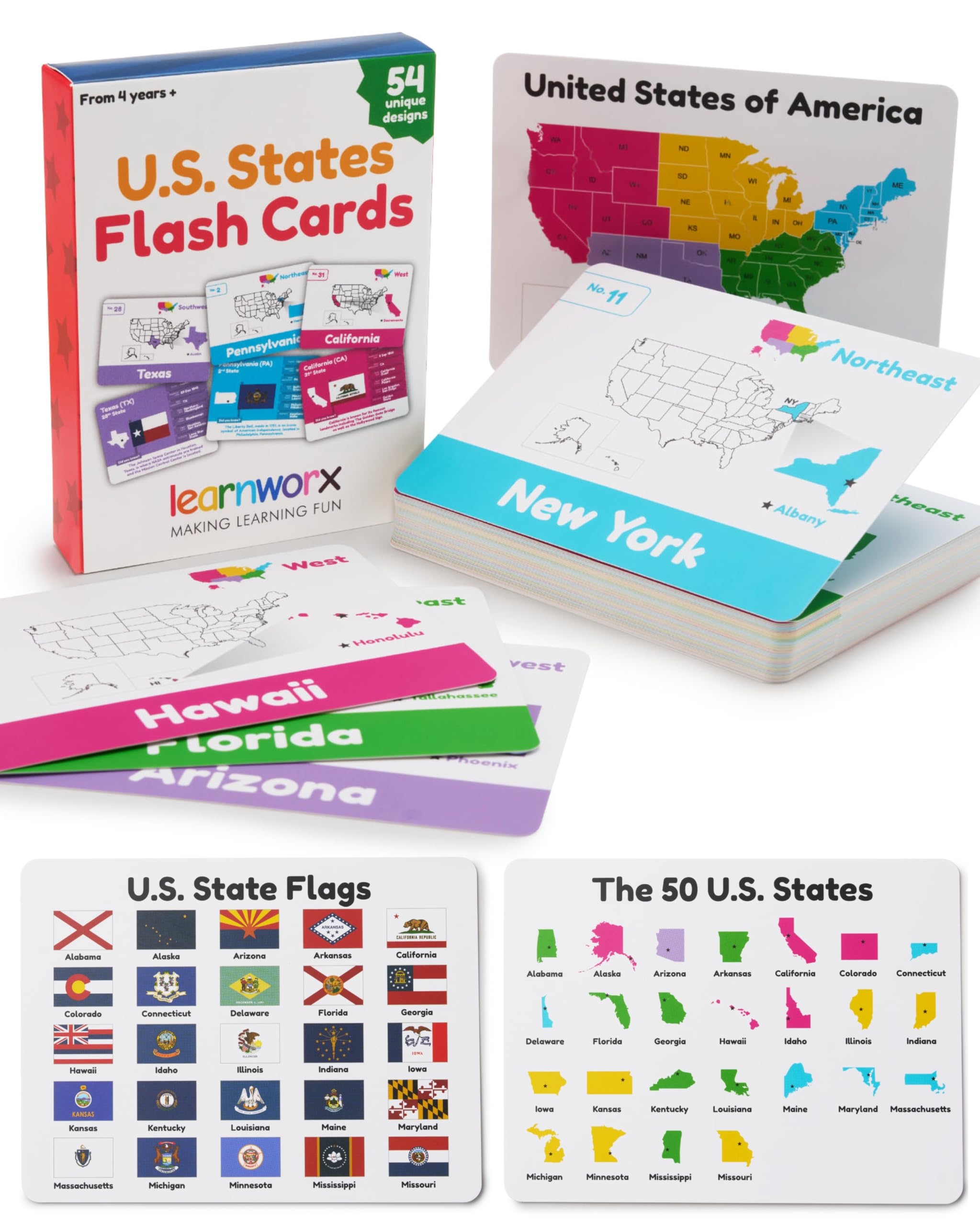 Amazon U S States Flash Cards For Kids 50 State Geography Cards With Capitals Flags State Birds More Educational Flashcards For Learning U S History Facts Ages 4 5 6 7 8 9 10 Toys Games