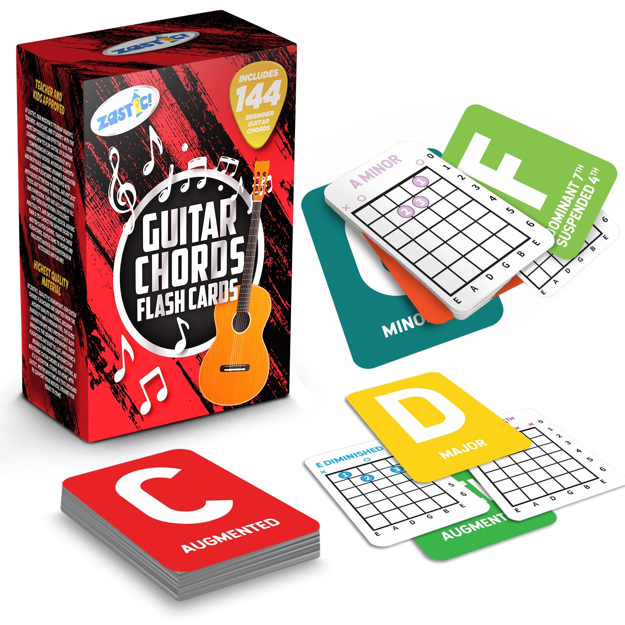 Amazon Zastic Guitar Chords Flash Cards 144 Chord Flash Cards Guitar Notes Fretboard Training Tool Musical Instruments