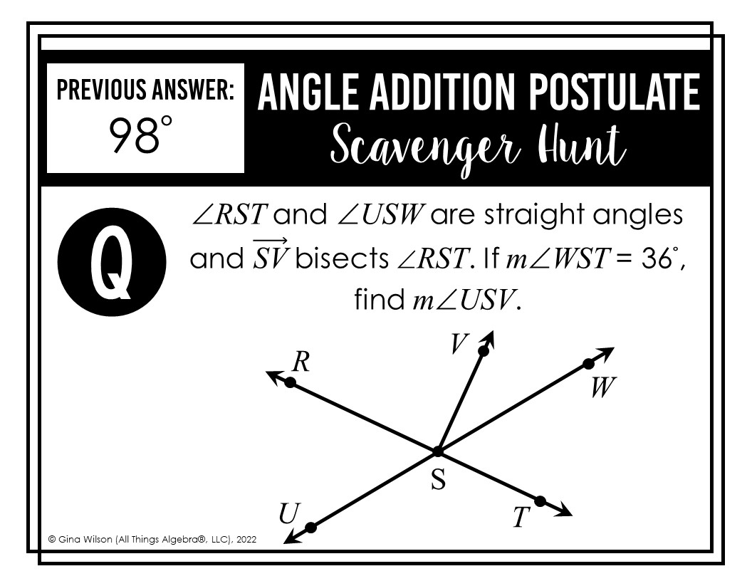 Angle Addition Postulate Scavenger Hunt All Things Algebra Angle Addition Postulate Scavenger Hunt All Things Algebra
