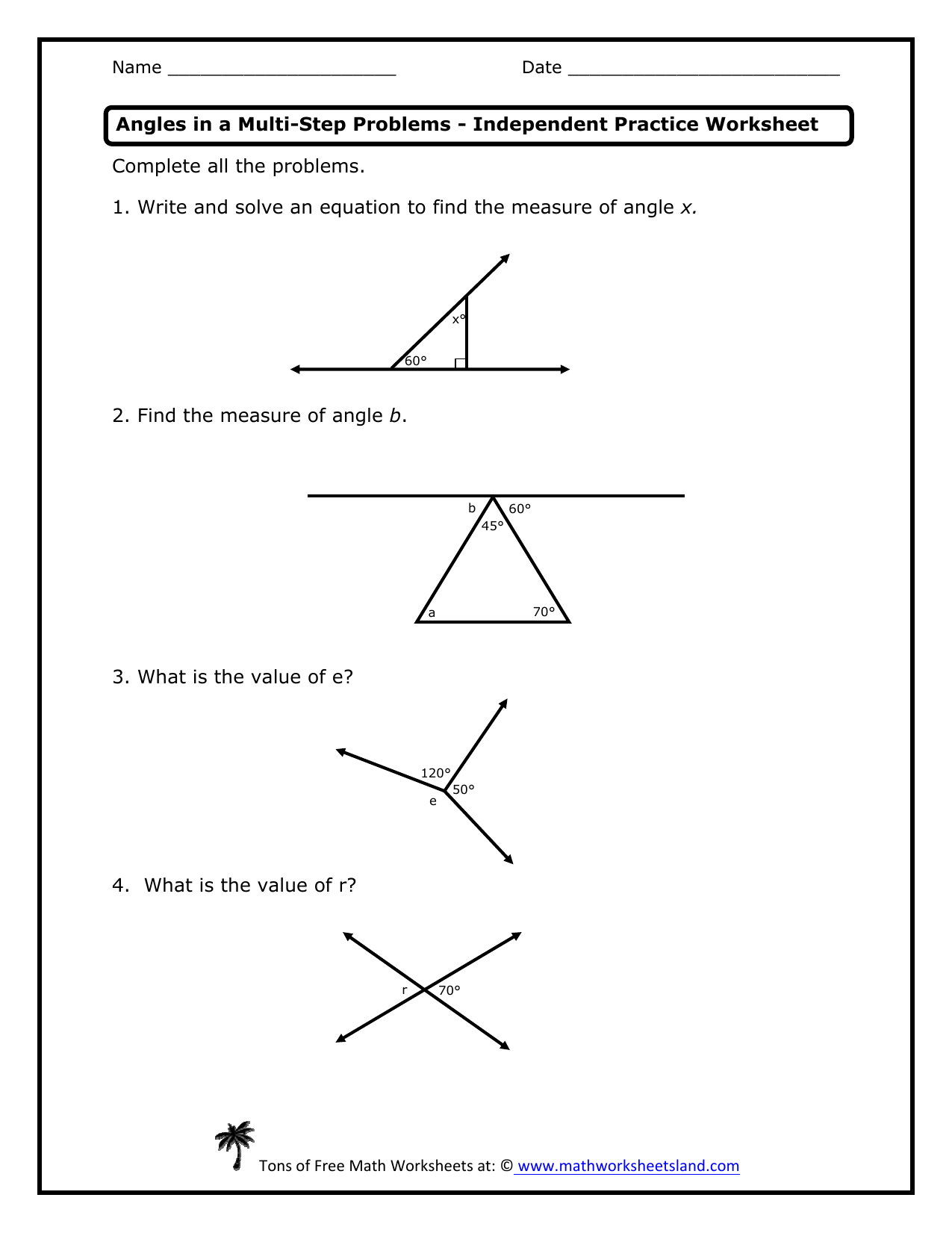 Angles In Multi Step Problems Worksheet