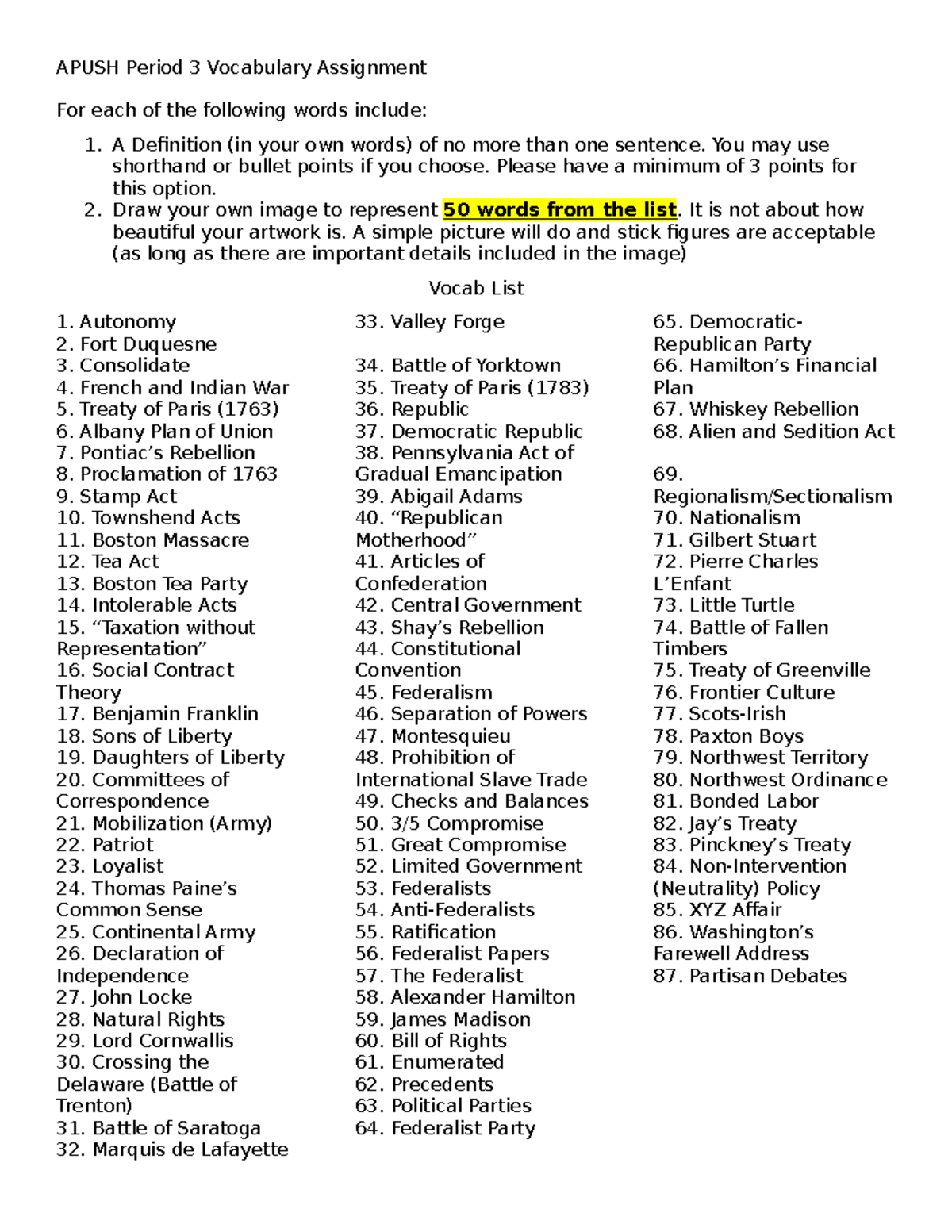 APUSH Period 3 Vocabulary Assignment Definitions Guide Studocu