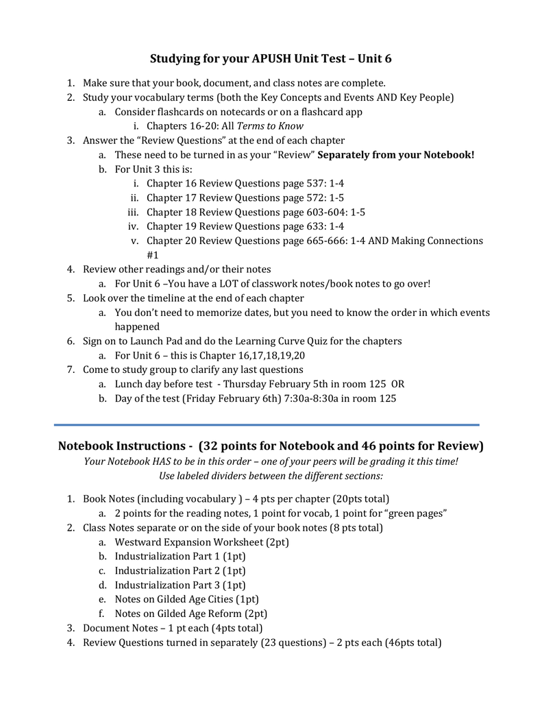 APUSH Unit 6 Test Study Guide Chapters 16 20