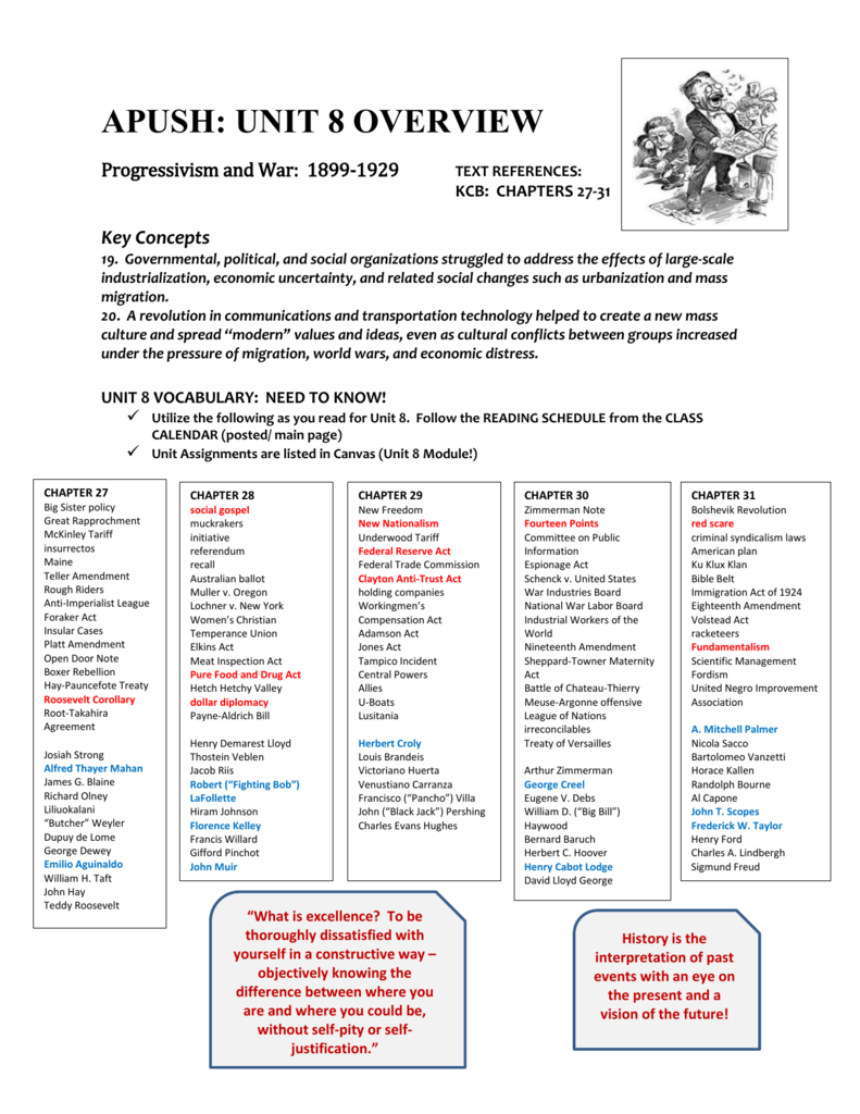 APUSH Unit 8 Progressivism War Overview 1899 1929 