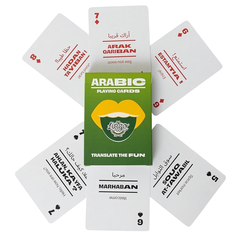 Arabic Lingo Playing Cards Travel Flashcards Learn Arabic Vocabulary In A Fun And Easy Way 52 Important Translations Amazon de Toys